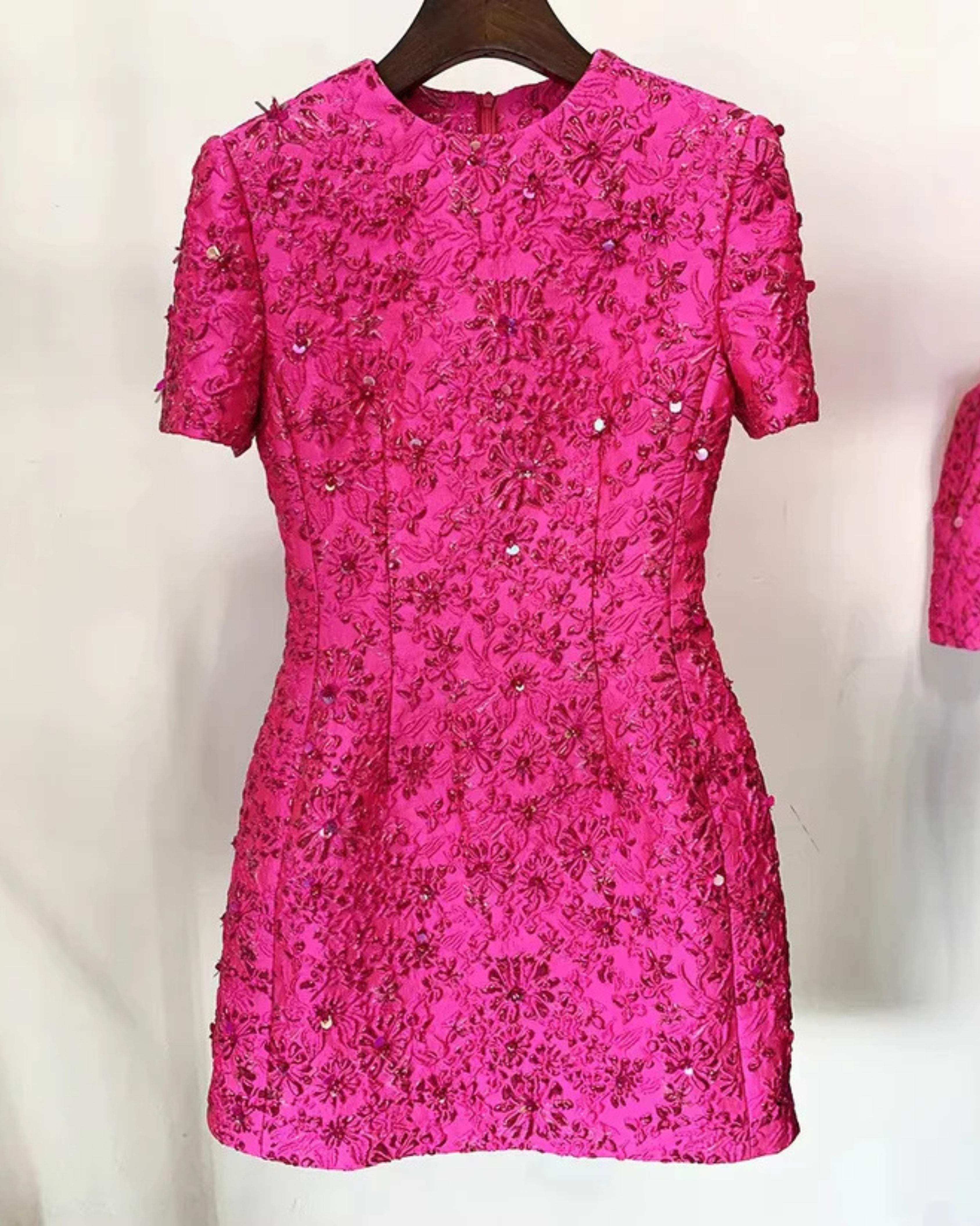 Fuchsia Crystal Bloom Mini Dress