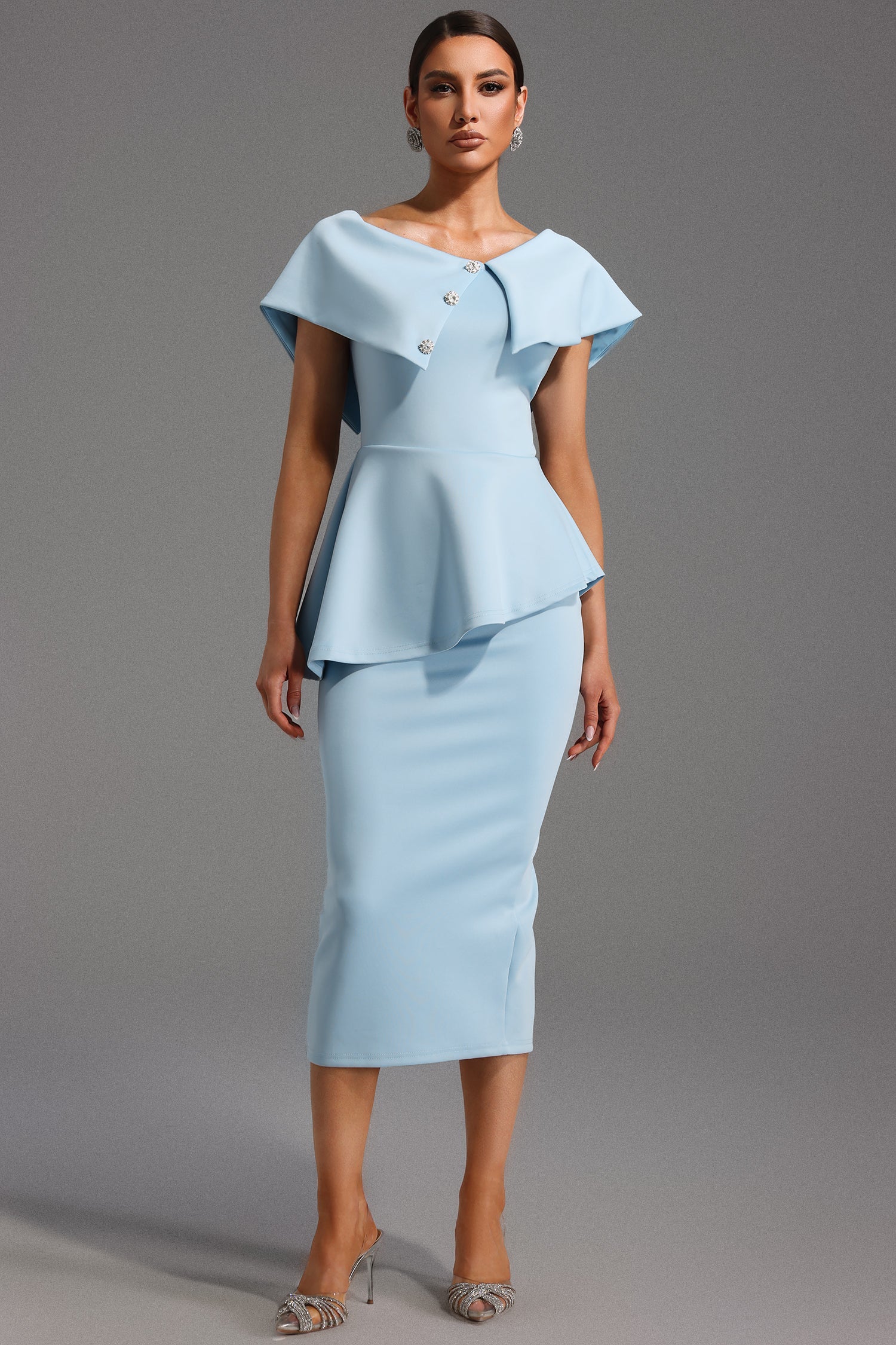Blue Grace Peplum Midi Dress