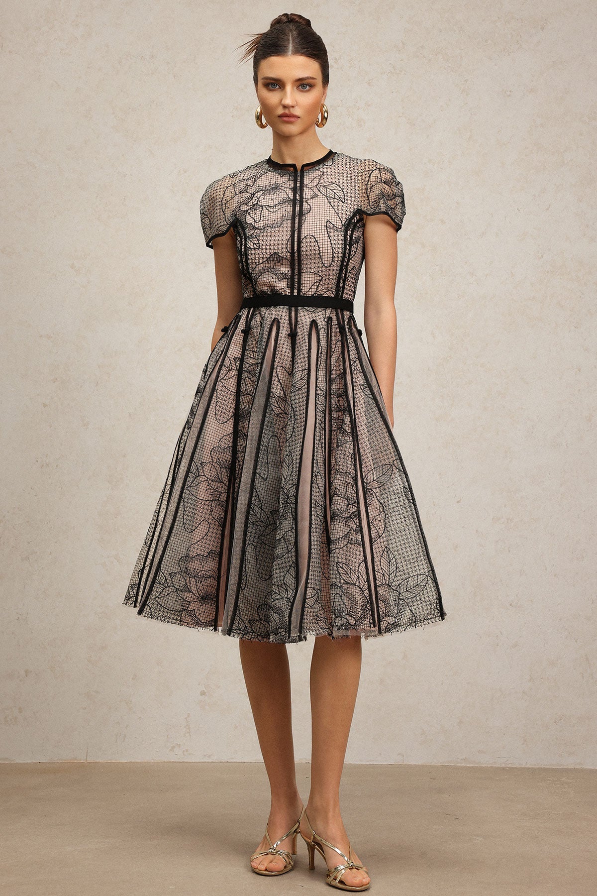 Black lace overlay midi Dress