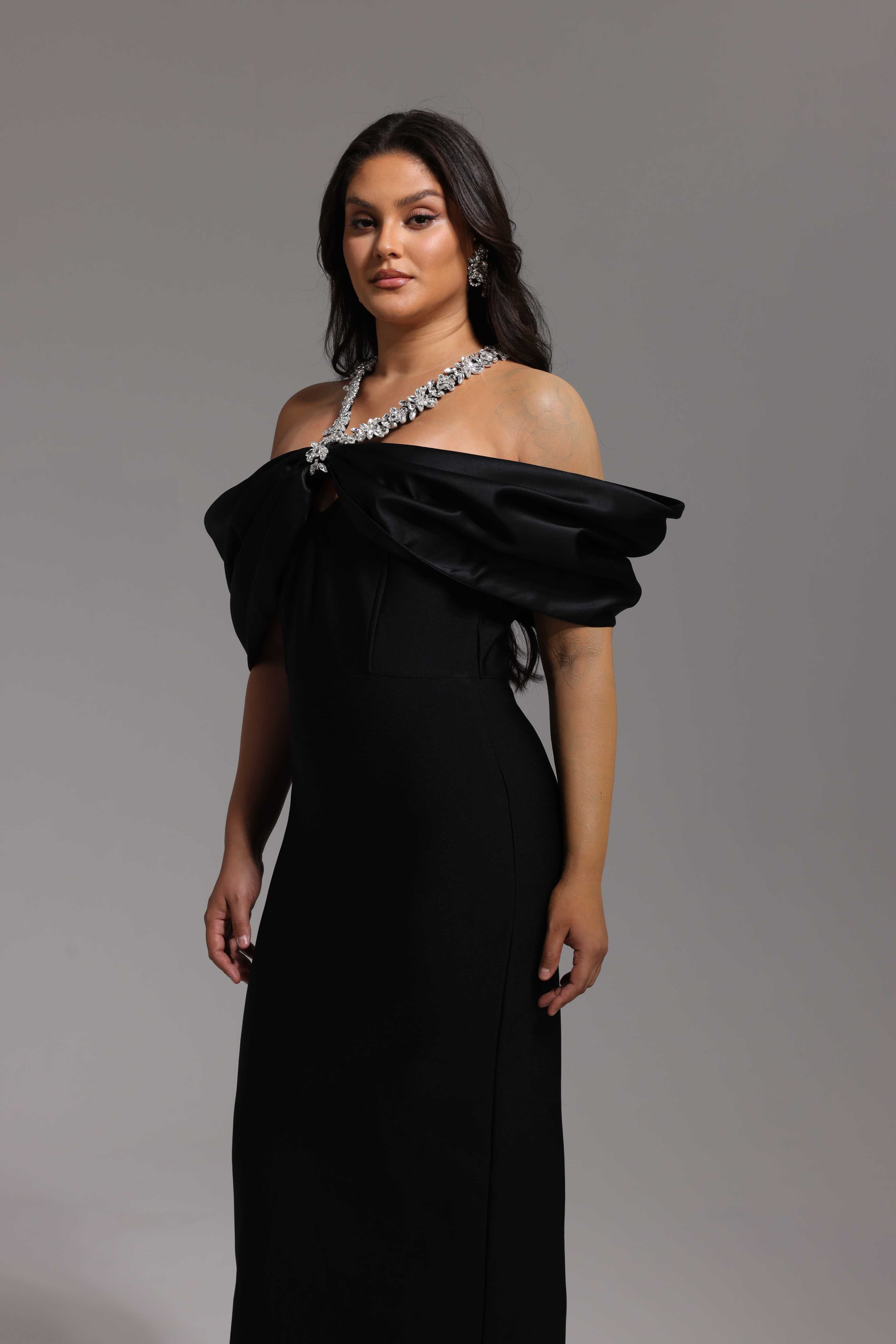 Scarlet Aurora Crystal-Halter Couture Gown