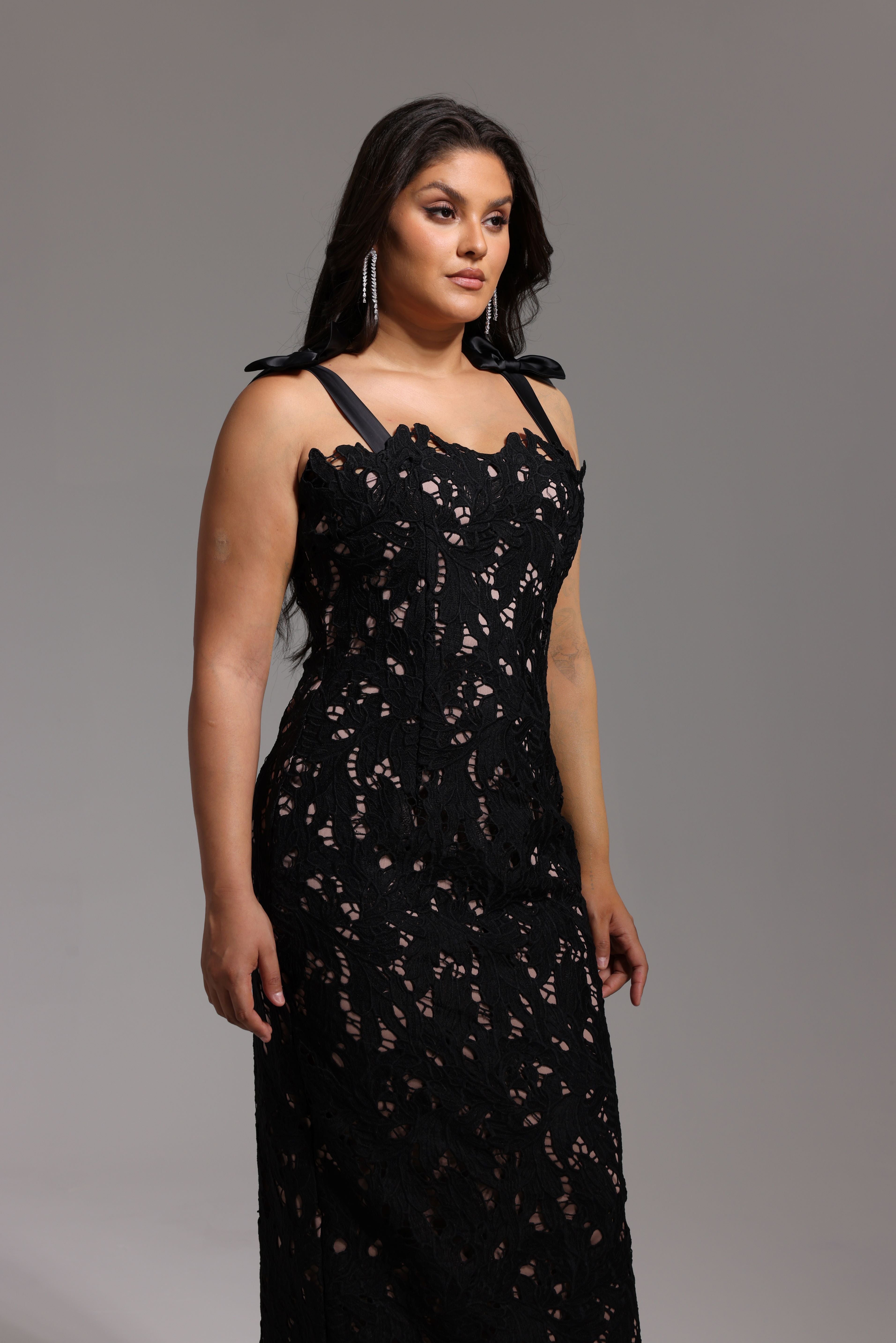 Lace Gown With Bow Straps