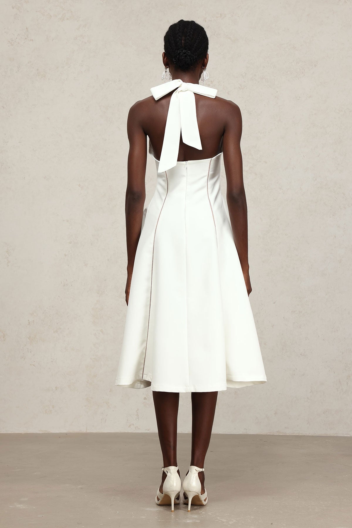 White Halter Midi Dress