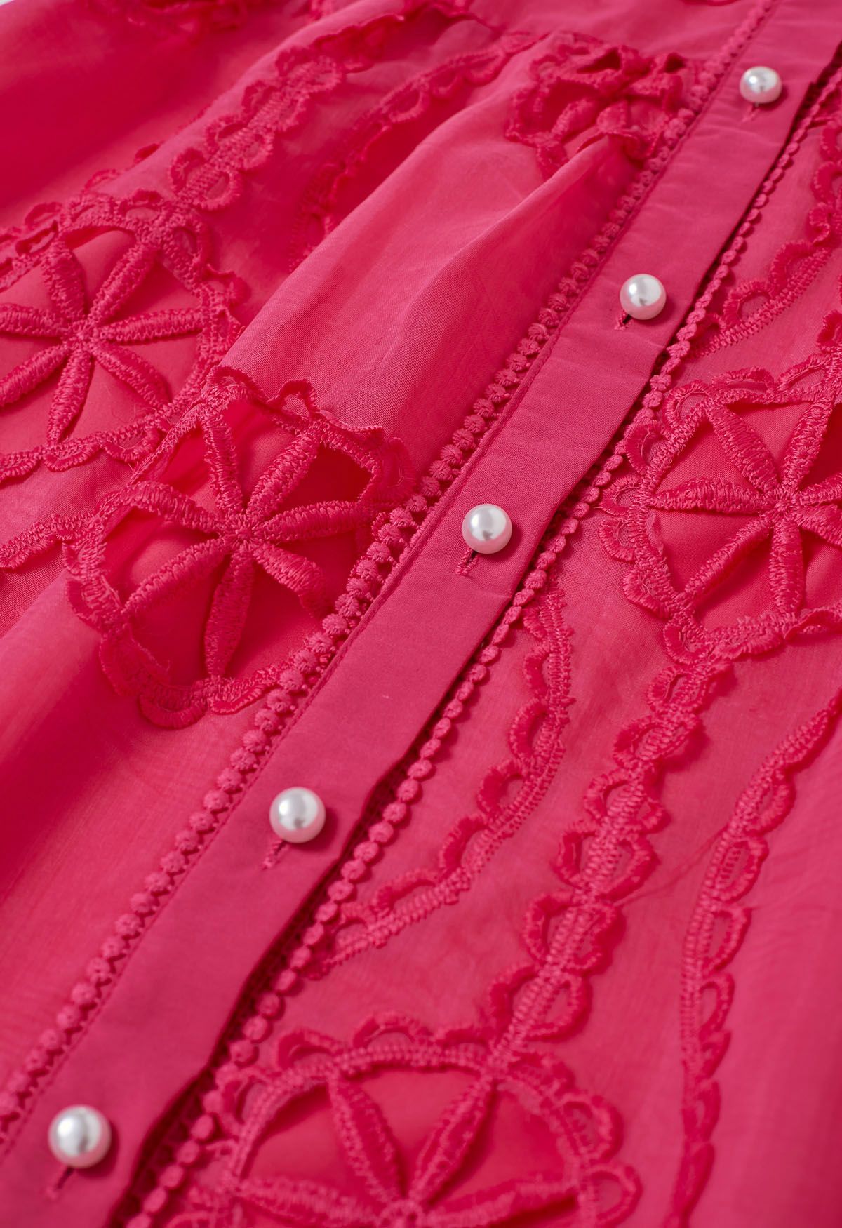 Magenta Pearl Lace Shirt Dress