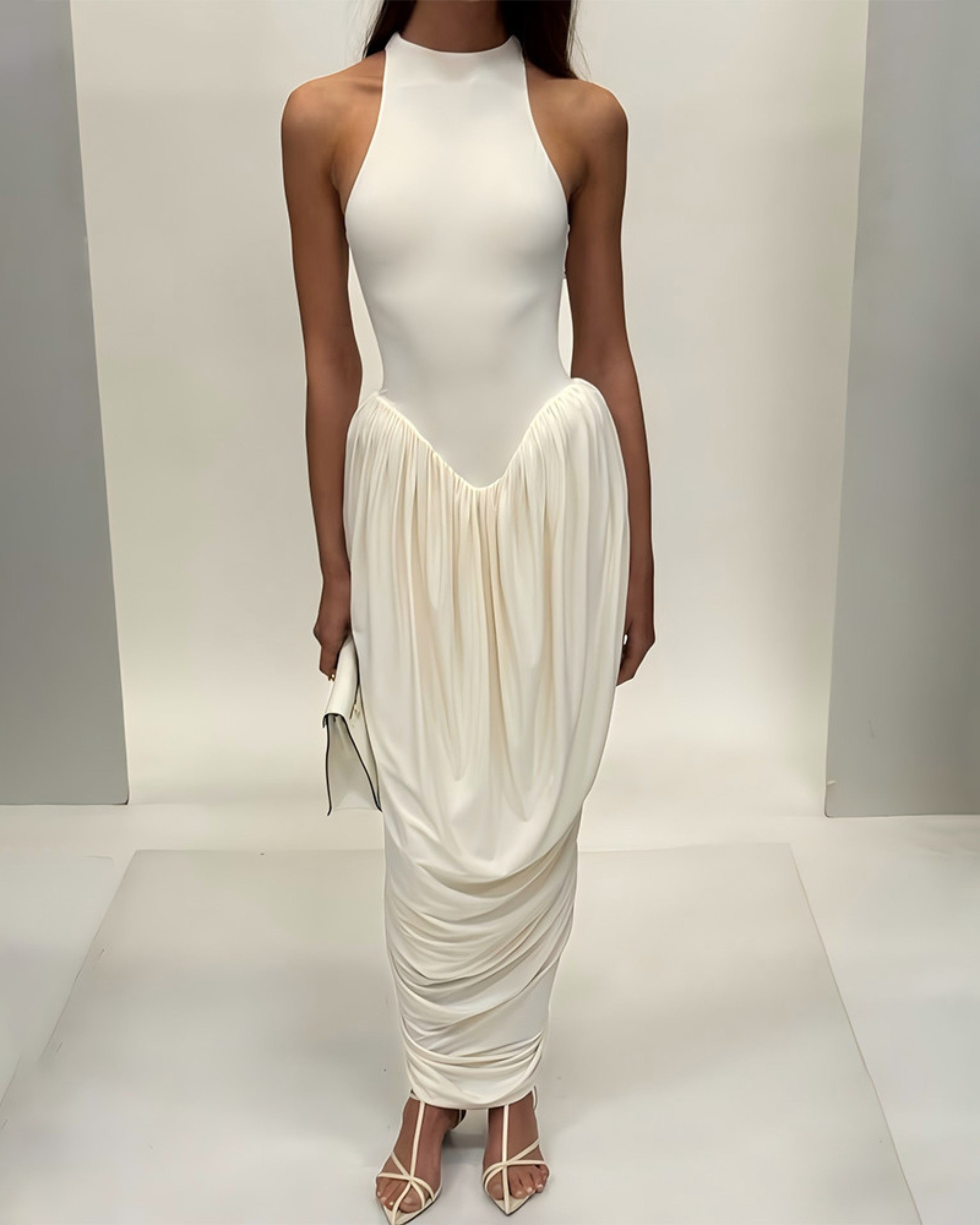 Ivory Draped Column Gown
