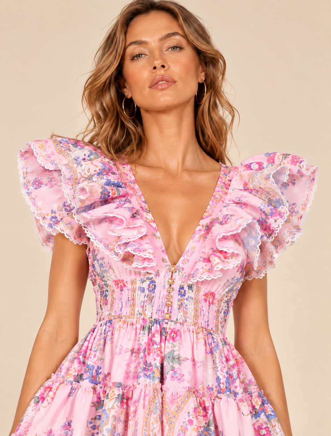 Sunlit Bloom Yellow Floral Ruffle Mini Dress