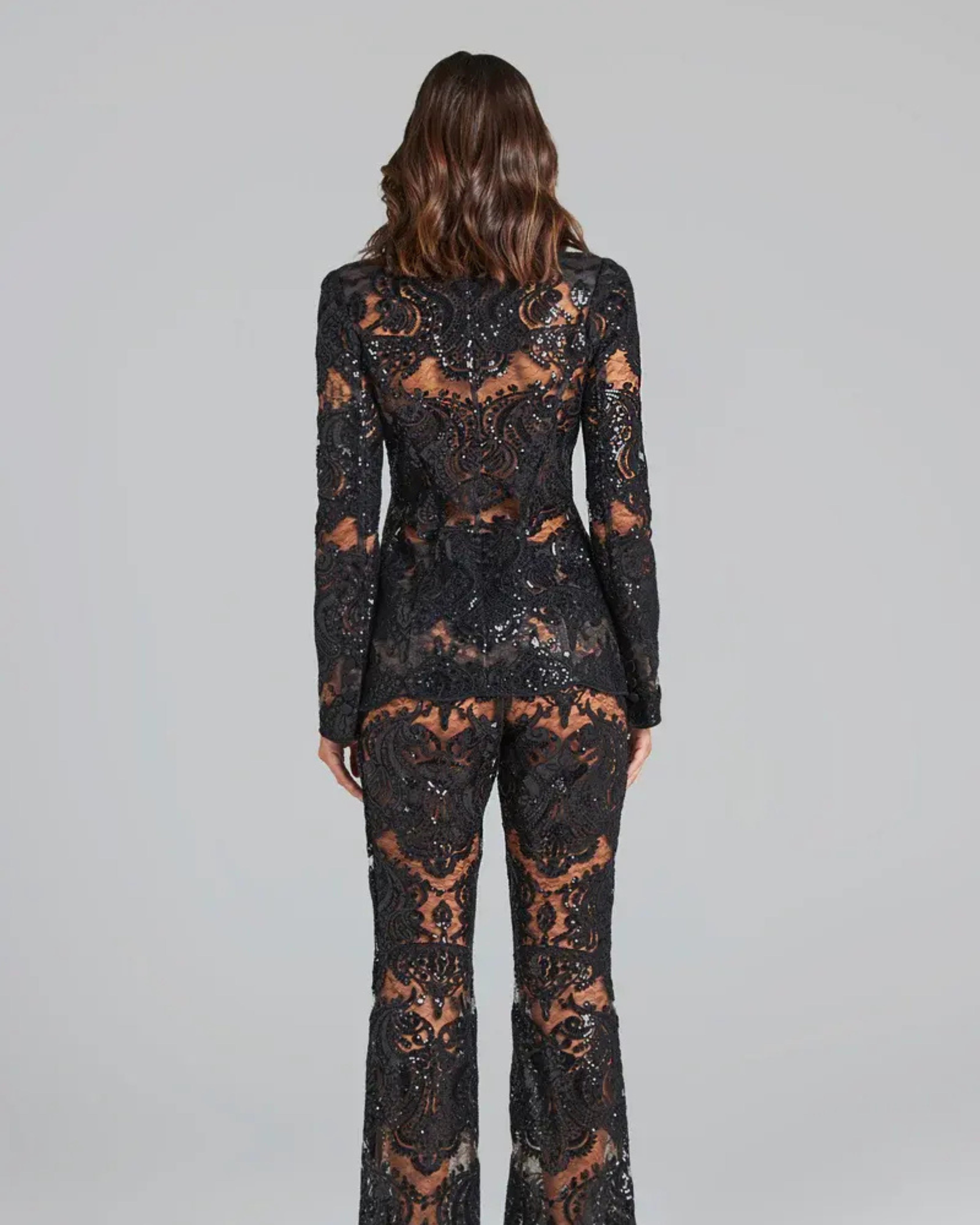 Black Sheer Lace Pantsuit