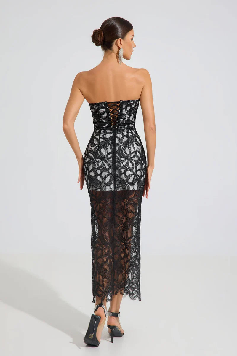 Lace Embroidered Strapless Long Dress