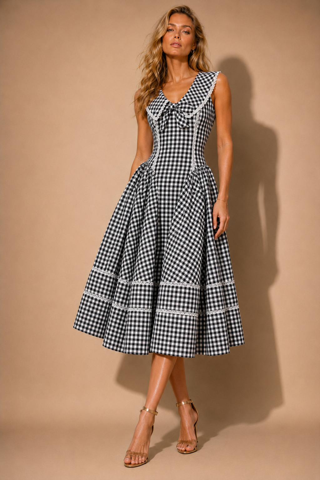 gingham black and white dress Reverie & / L Dress Size:2XL (UK 18-20) day comfort Embellishment:Simply Chic Zapaka Women Black Formal