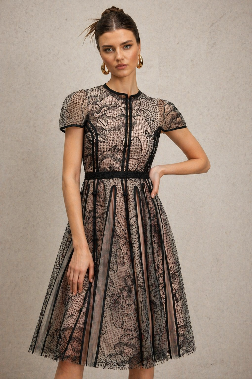 Black lace overlay midi Dress