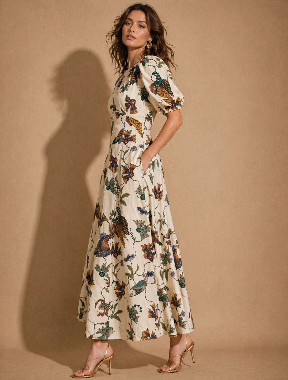 Meadow Song Puff-Sleeve Maxi Dress