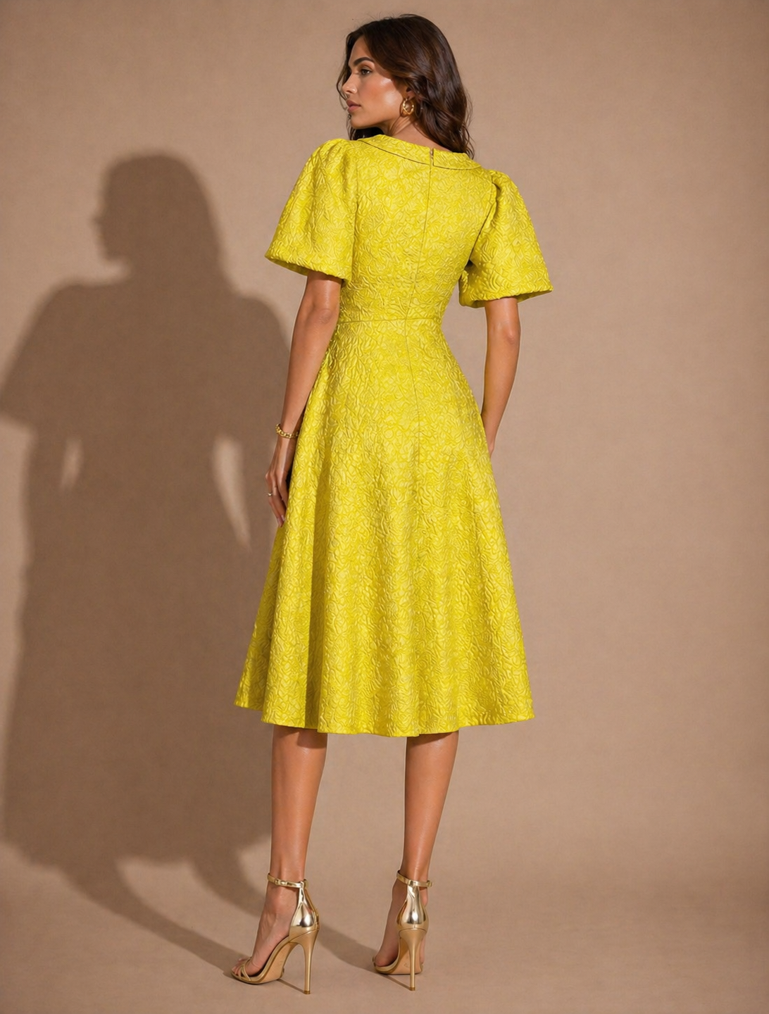 Golden Grace Bow-Detail Midi Dress