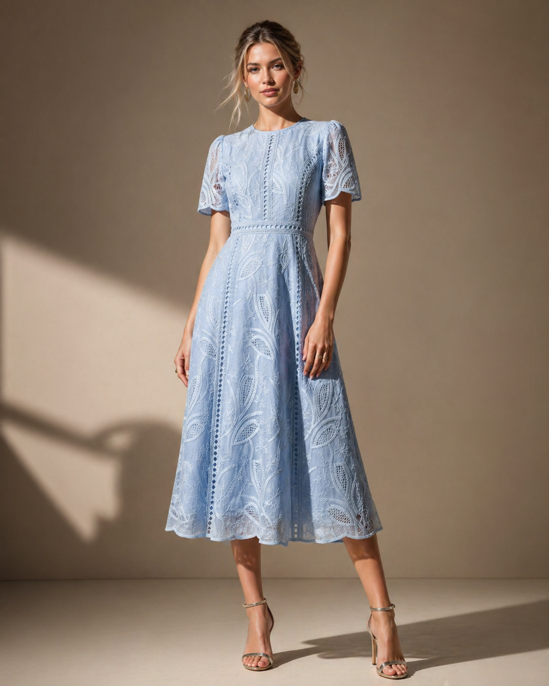 Blue Mist Lace Midi Dress