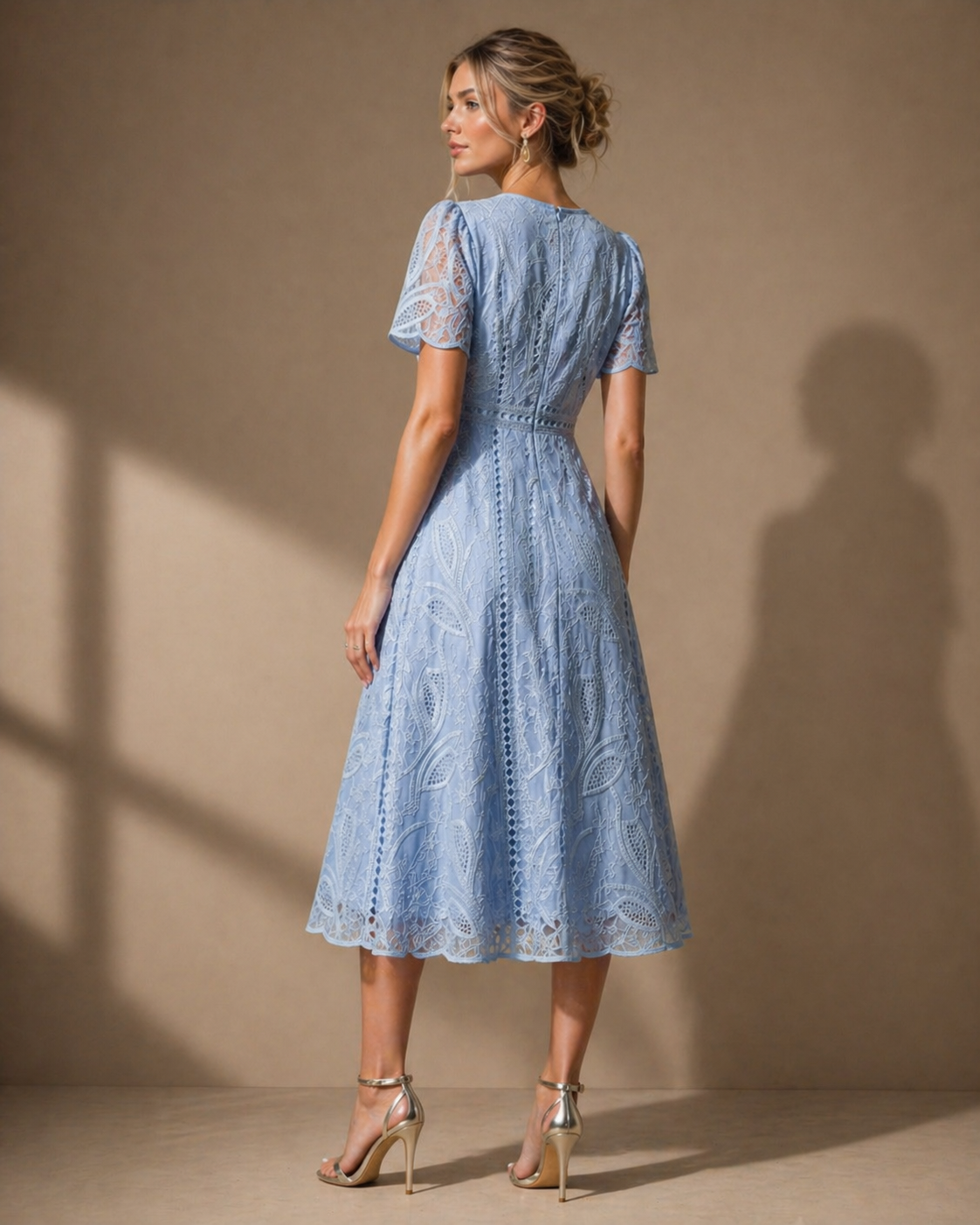Blue Mist Lace Midi Dress