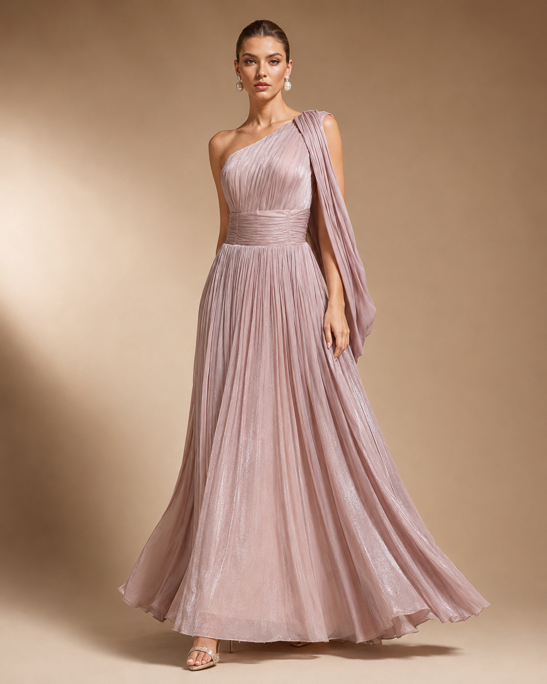 Blush Athena One-Shoulder Gown