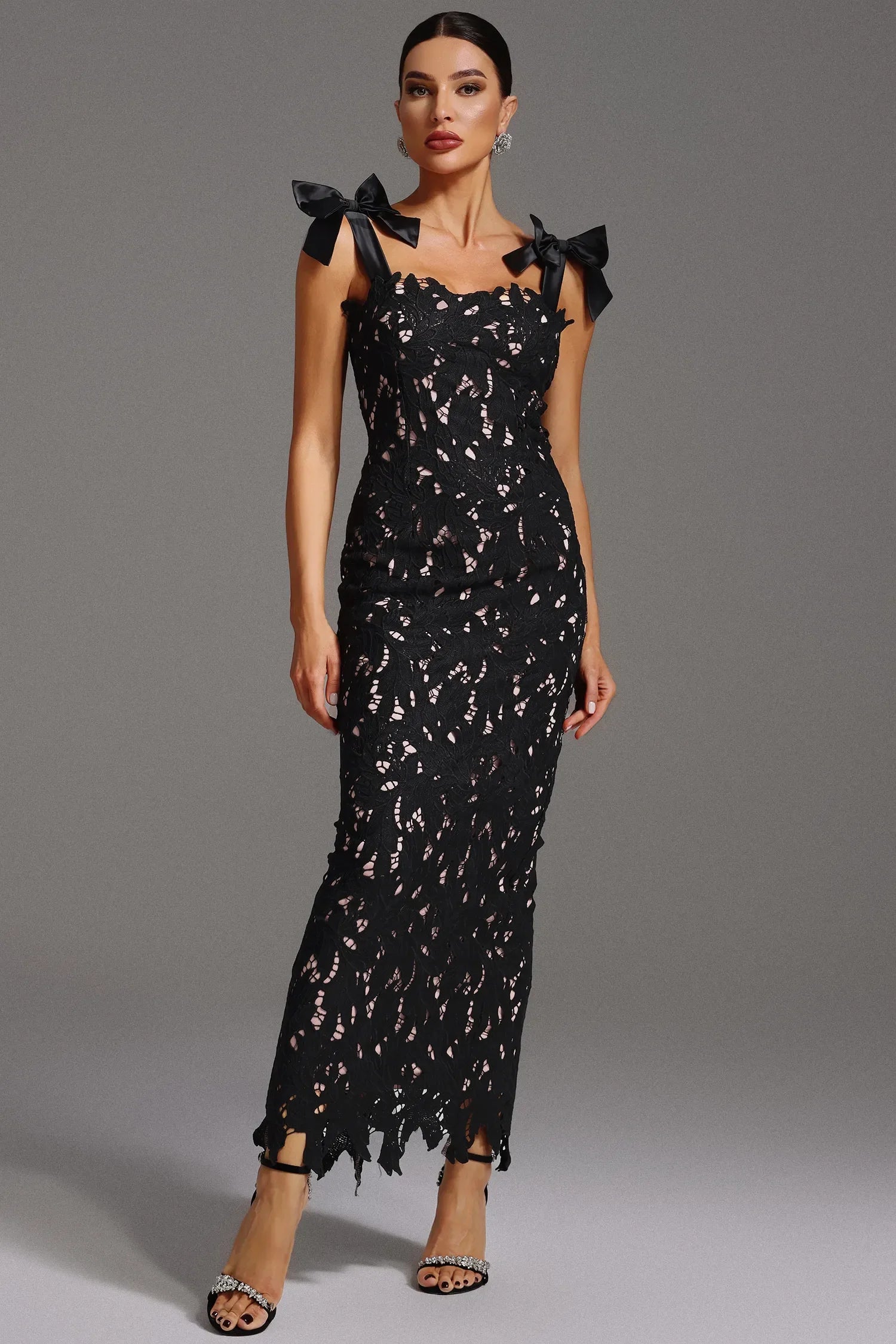 Lace Gown With Bow Straps