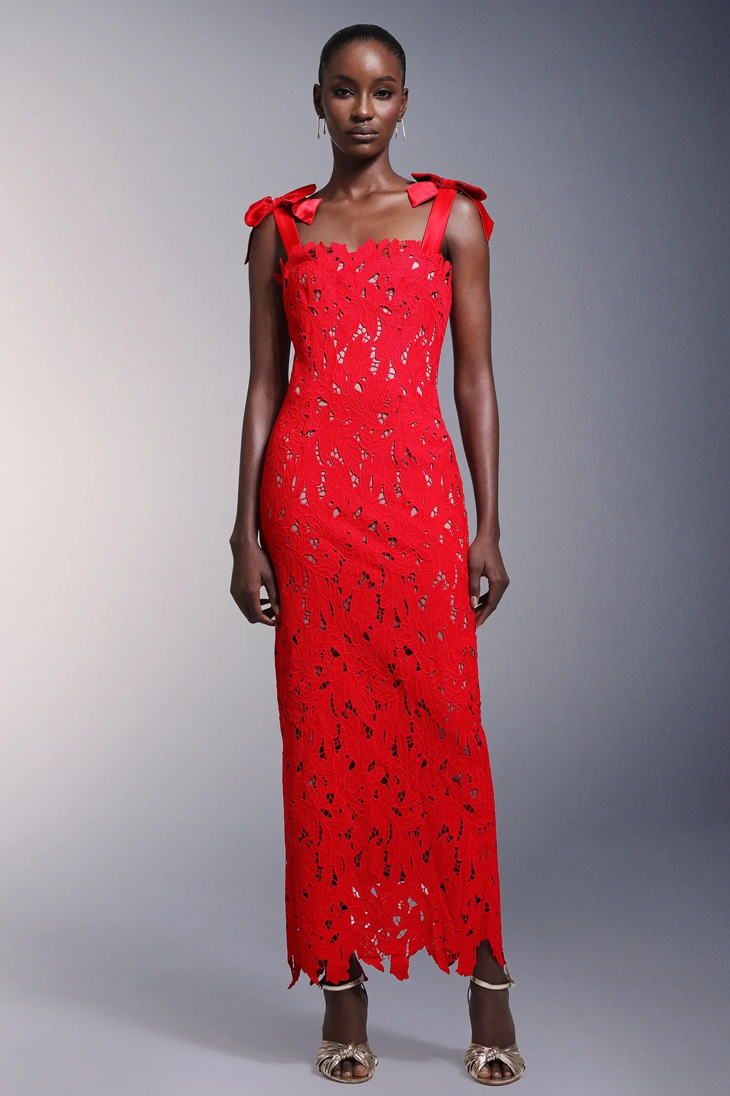 Lace Gown With Bow Straps