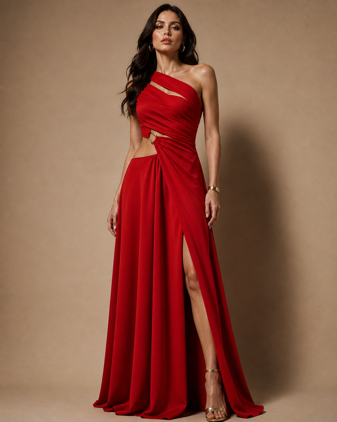 Scarlet Goddess Cut-Out Draped Gown