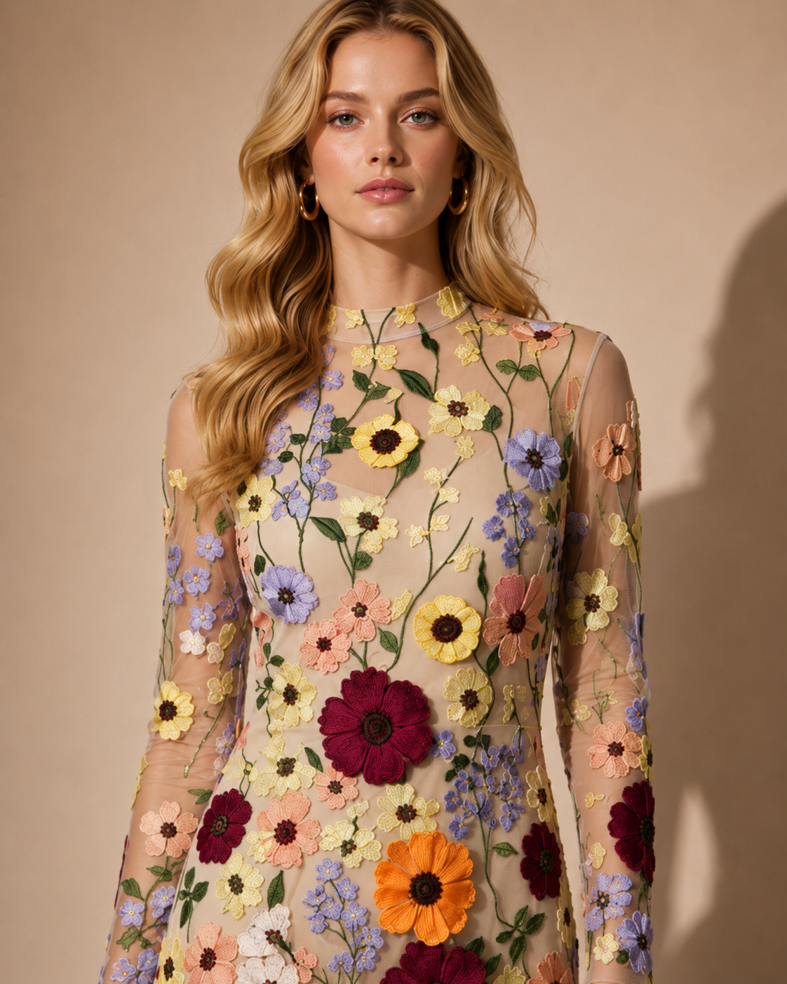 Midnight Garden Embroidered Mesh Dress