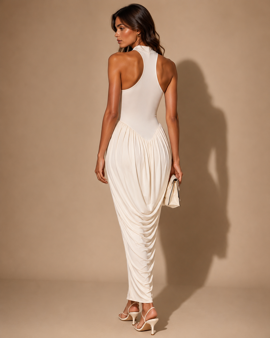 Ivory Draped Column Gown