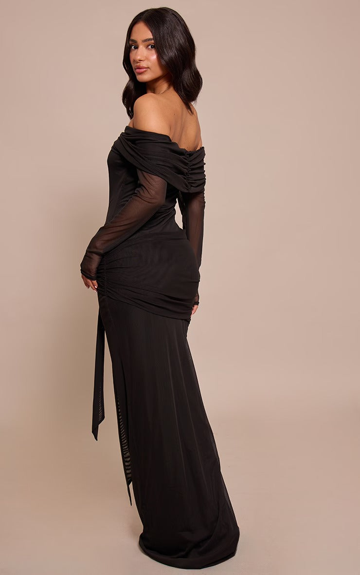 Brown Bardot Wrap Maxi Dress