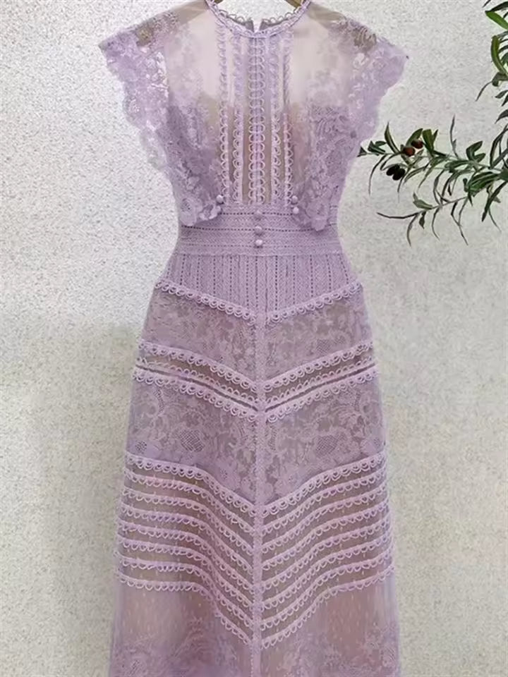 Blush Lace Midi Cocktail Dress