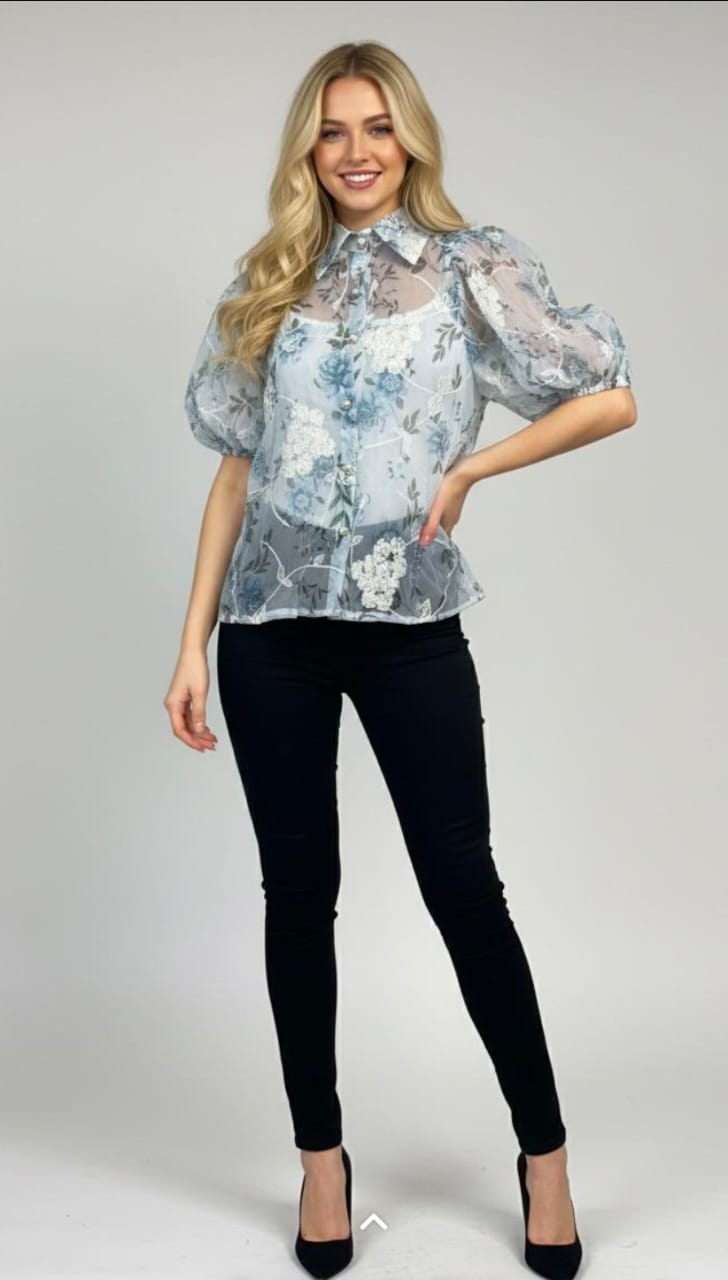 Pastel Petals Puff Sleeve Top