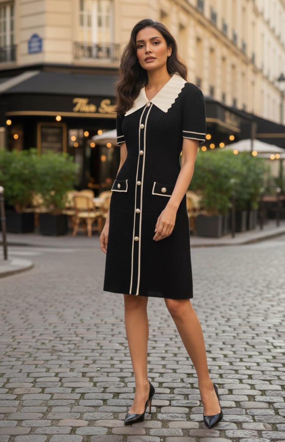 retro knit dress Women's Retro Pop Wave Jacquard Knit Dress Set, Colored / M