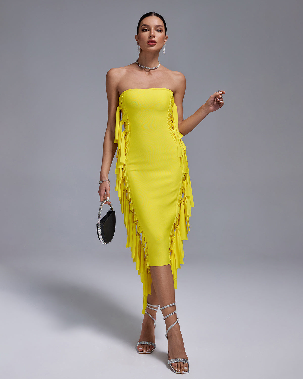 fitted yellow midi dress Women's Golden Daydream Pale Yellow Floral Satin Midi Dress | Size: L