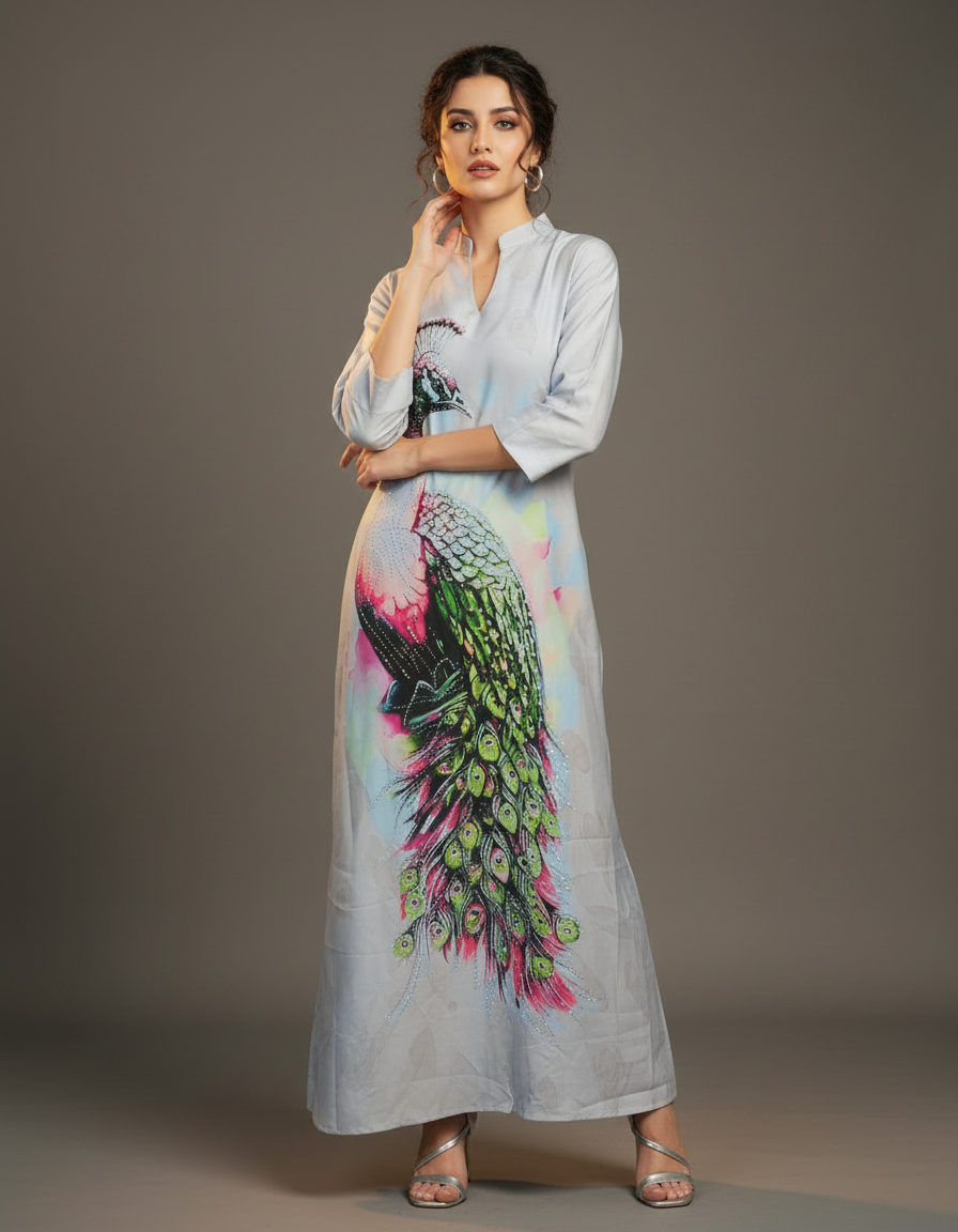 Peacock Print Maxi Dress