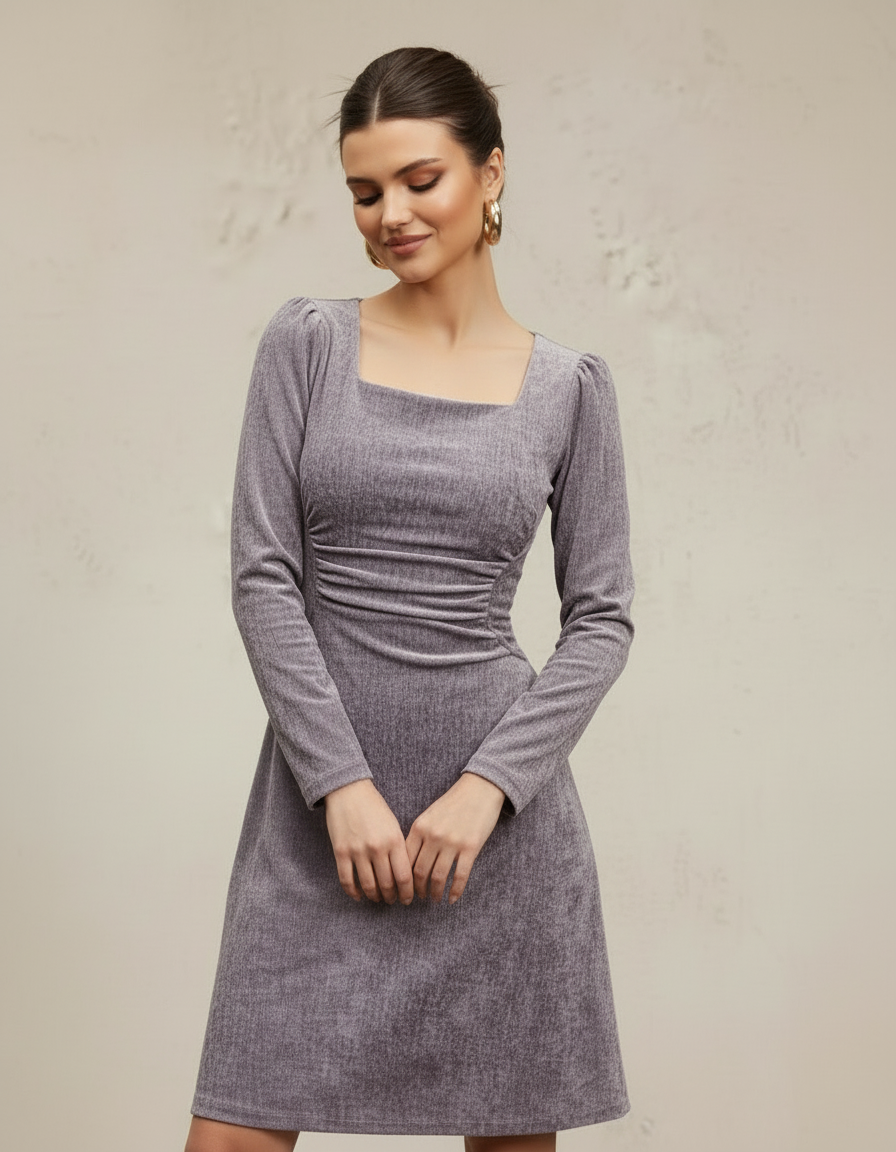 Square Neck Velvet Dress