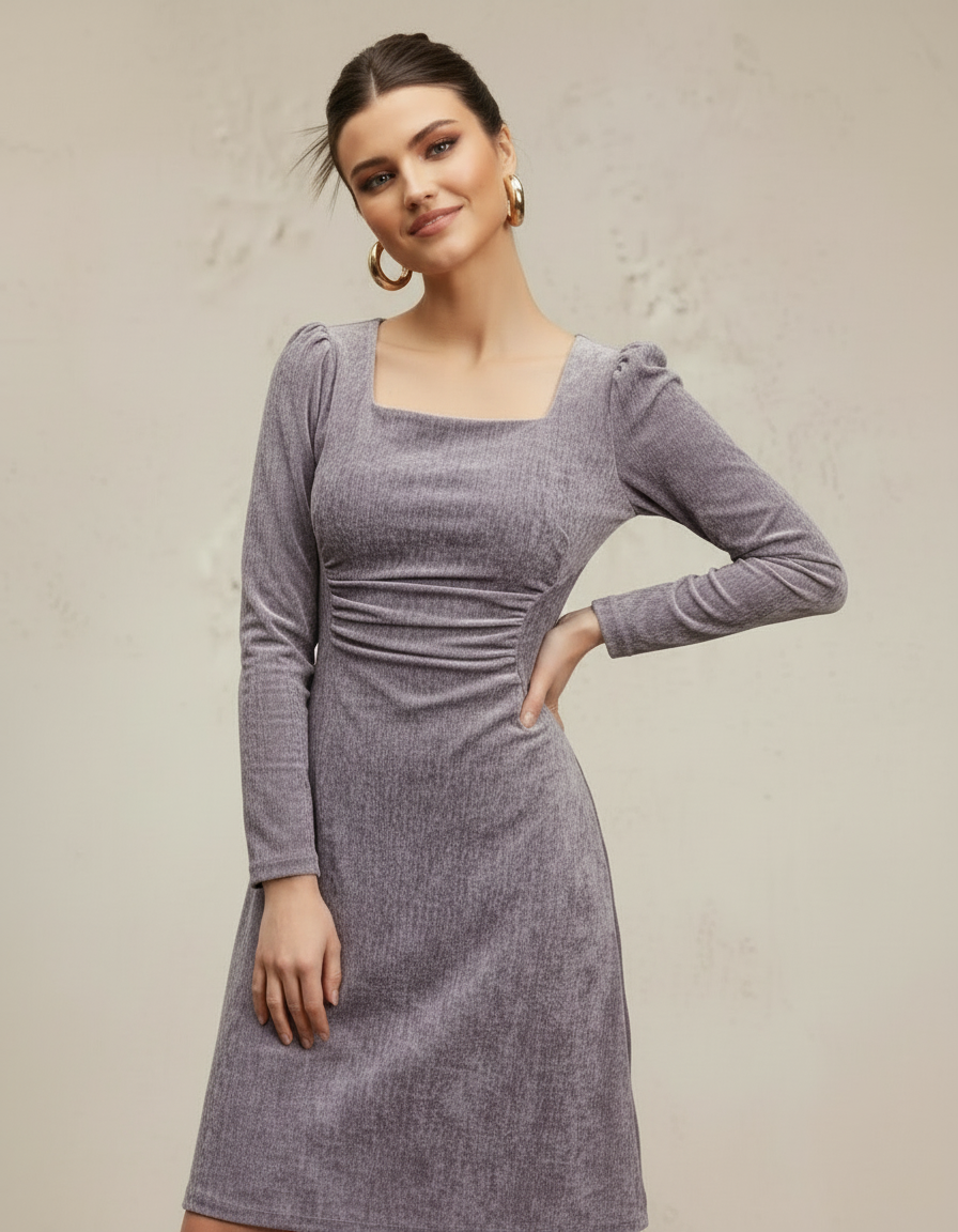Square Neck Velvet Dress