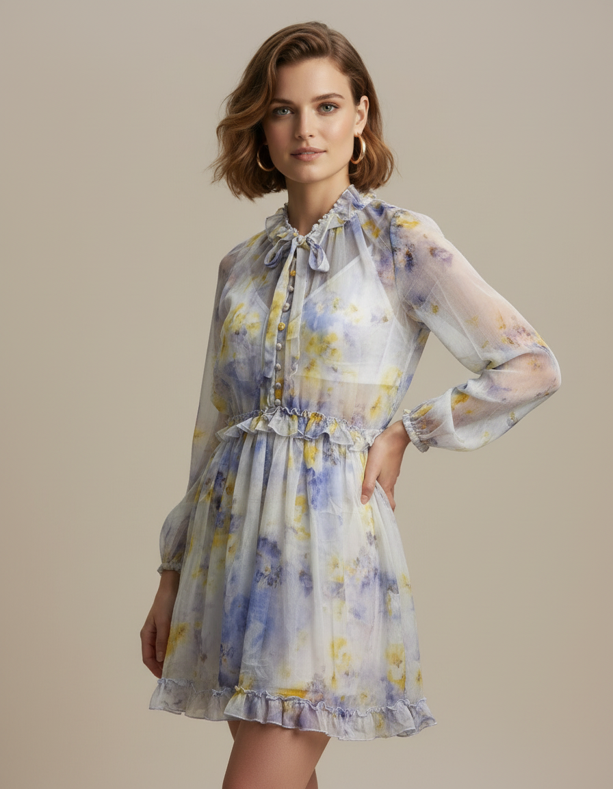 Watercolor Ruffled Mini Dress