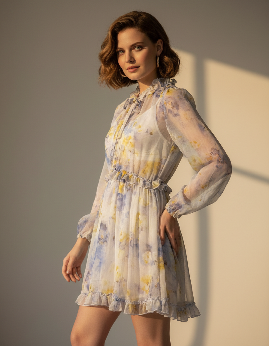 Watercolor Ruffled Mini Dress