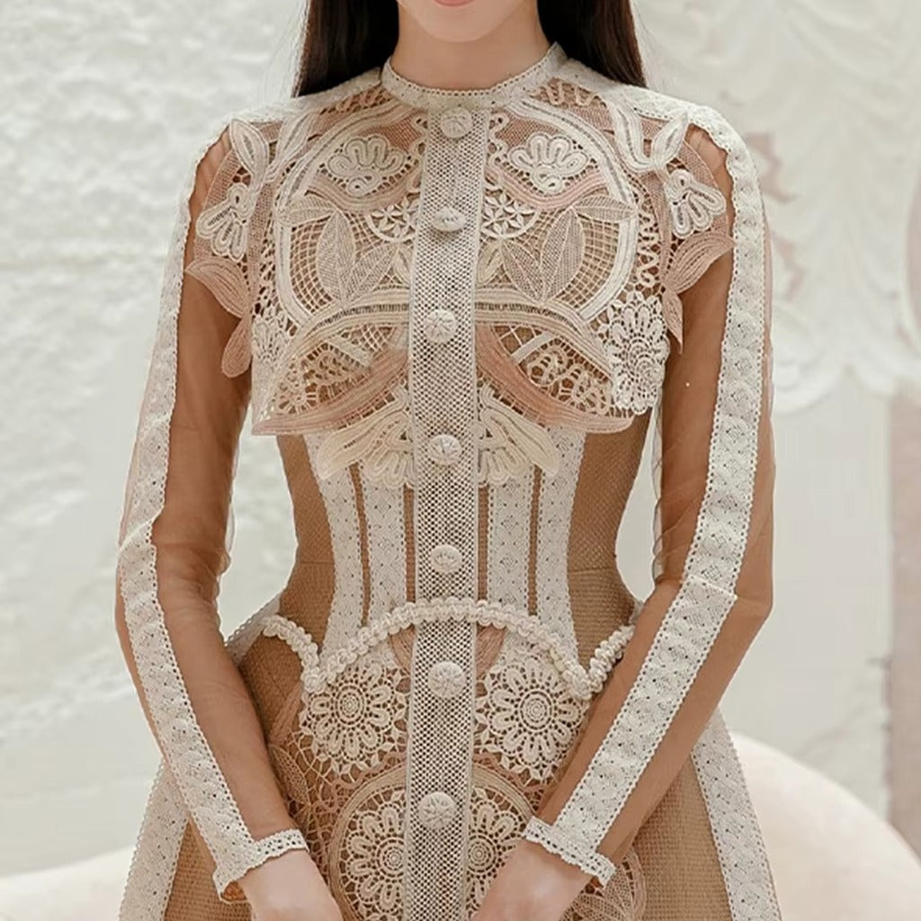 Vintage Lace Embroidered Mini Dress