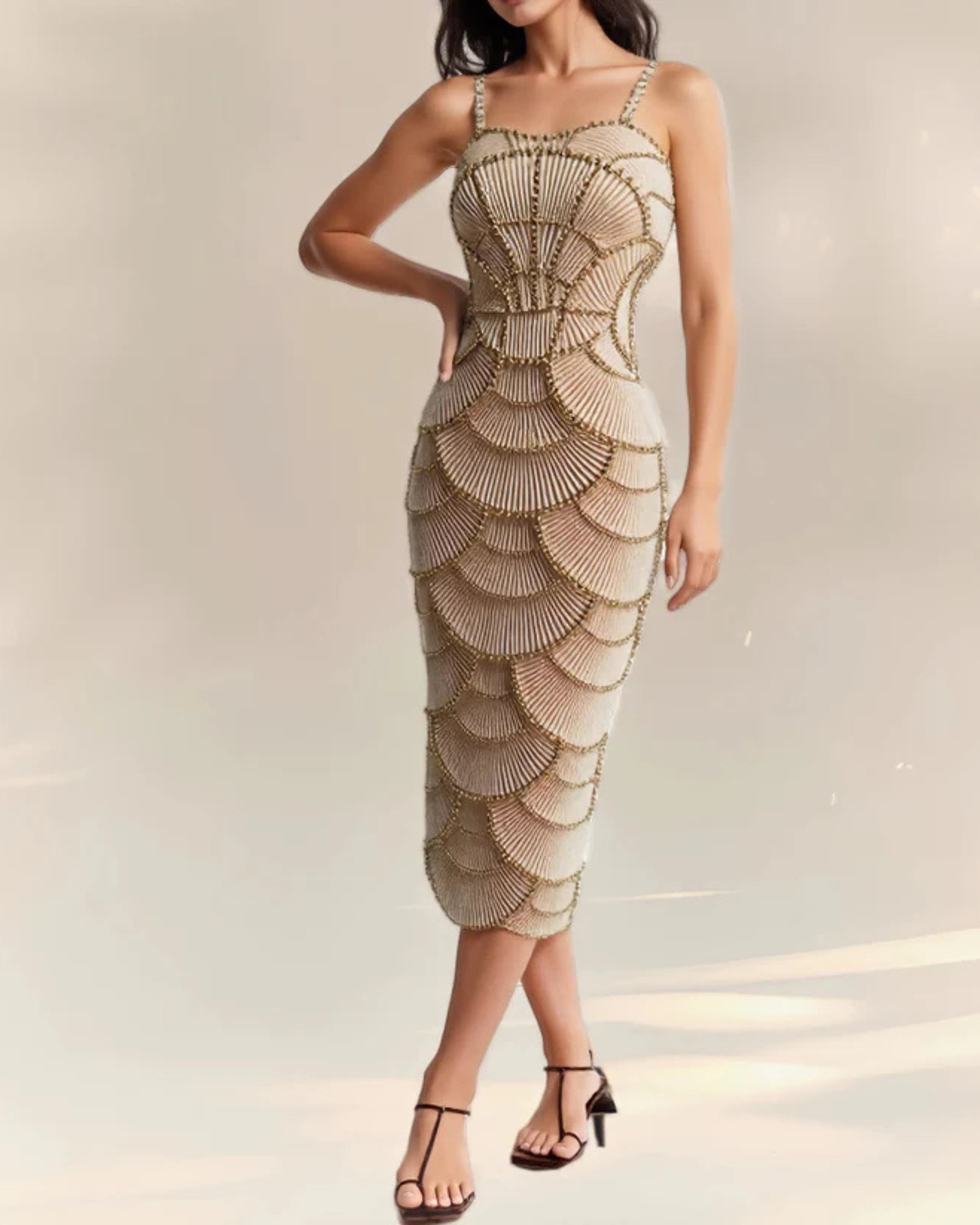 Mirabelle Pearl Sequin Label Dress