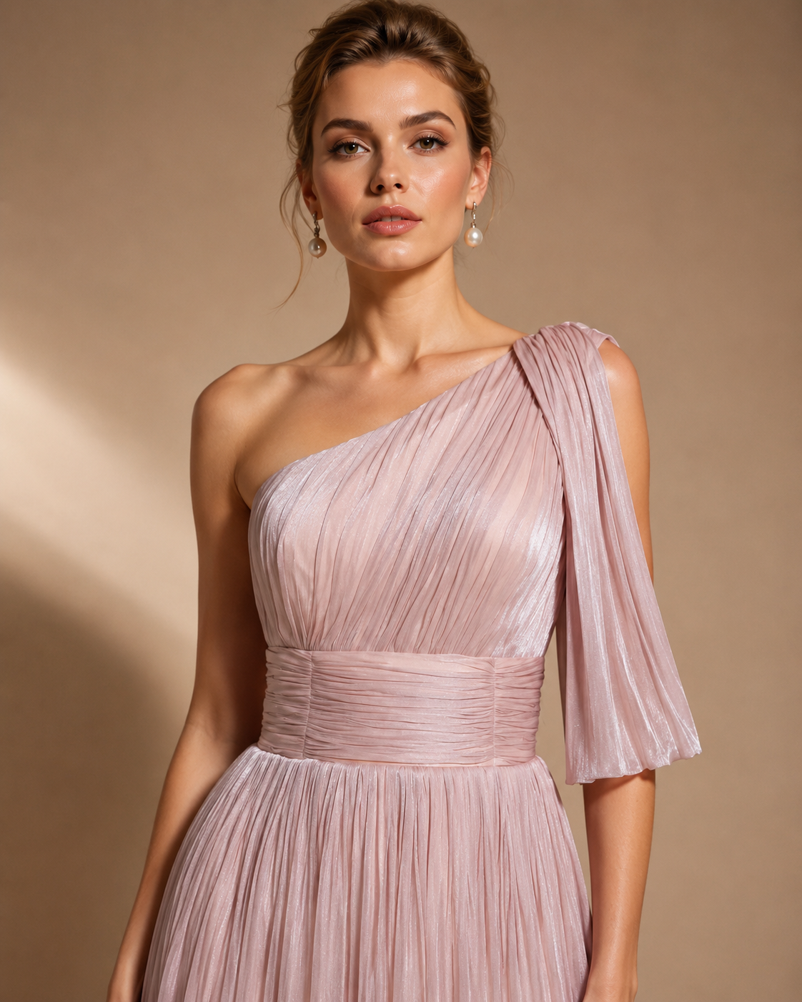 Blush Athena One-Shoulder Gown