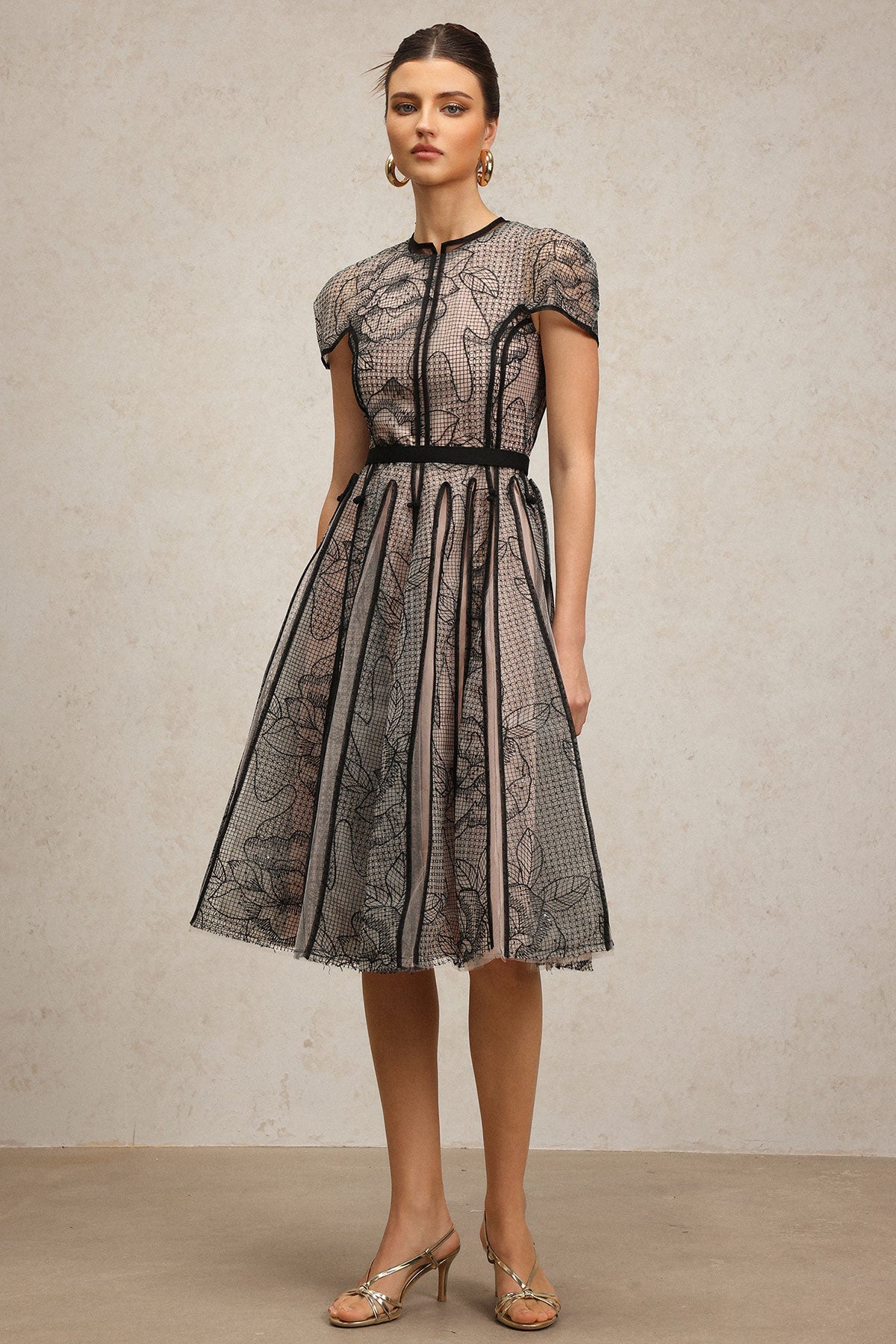 Black lace overlay midi Dress