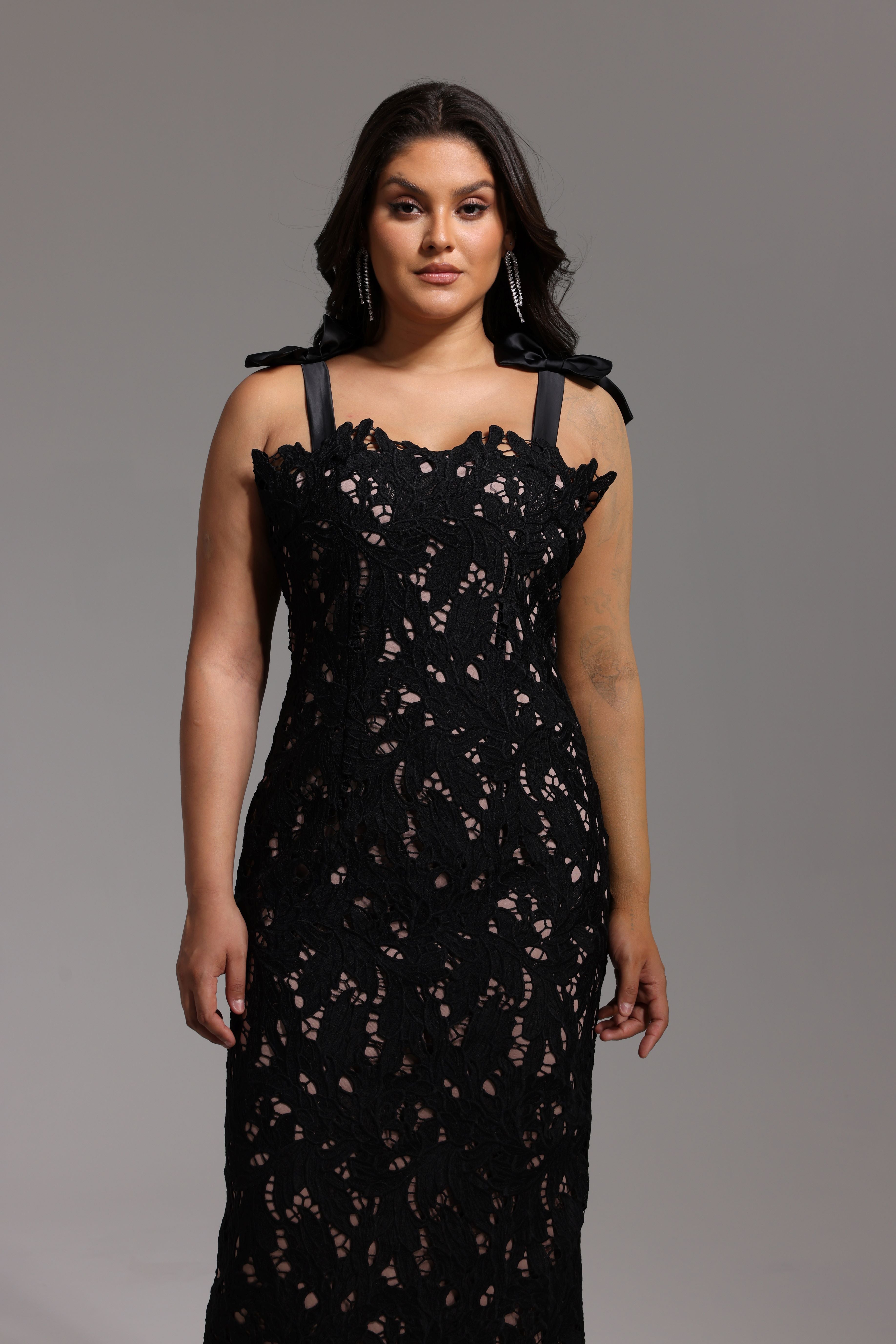 Lace Gown With Bow Straps