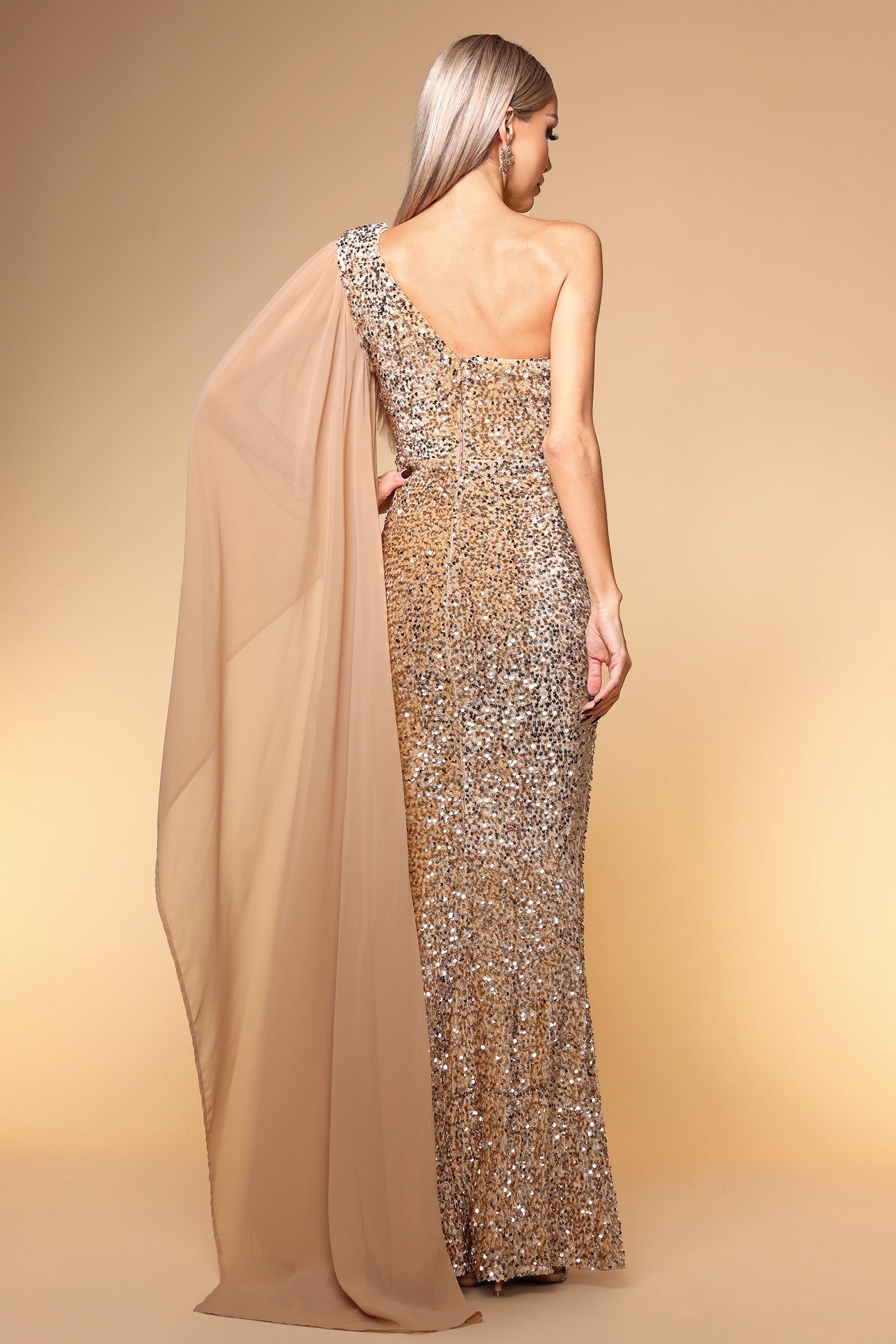 Gold Sequin One-Shoulder Mermaid Gown