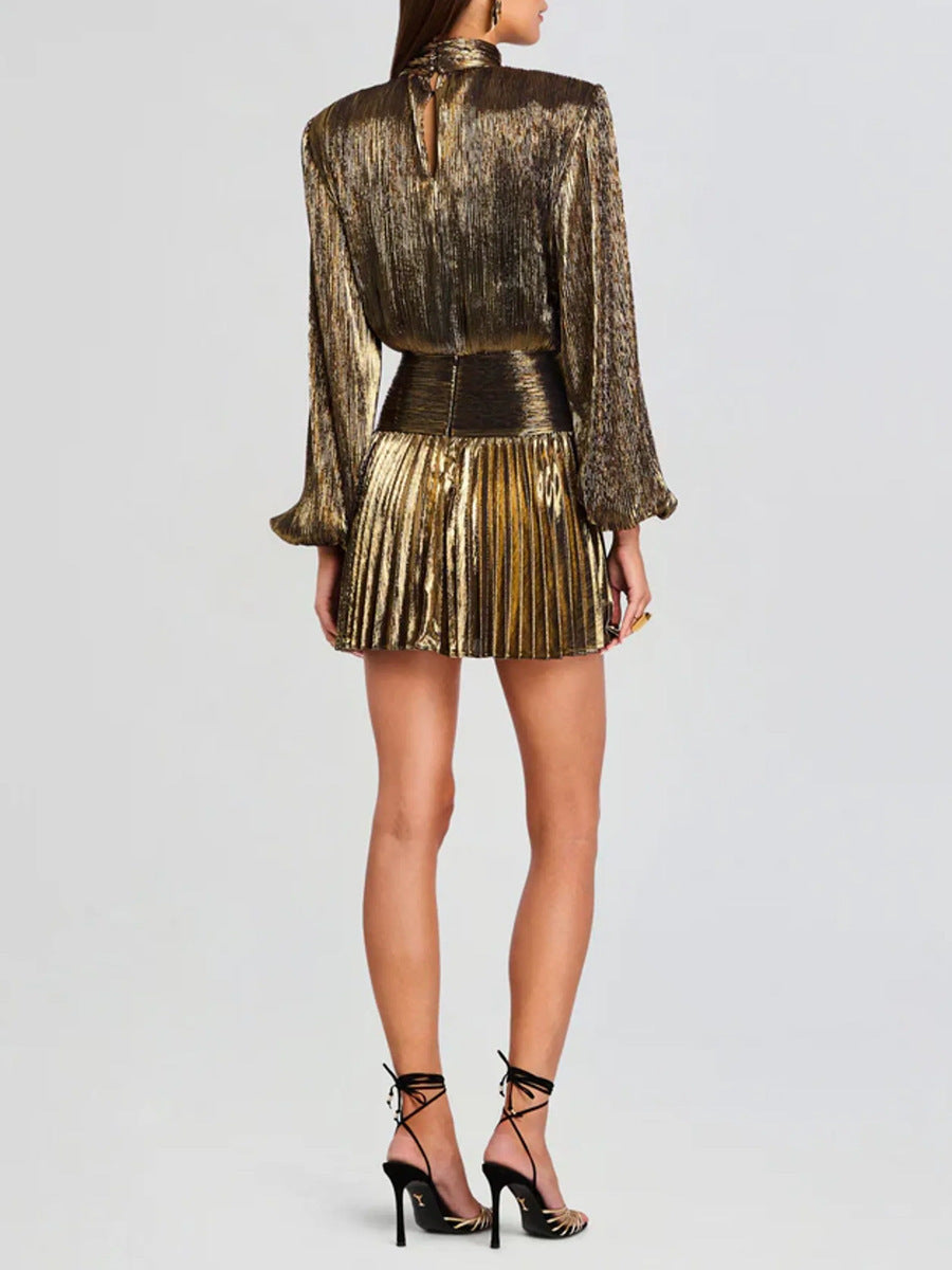 Aurora Metallic Pleated Mini Dress
