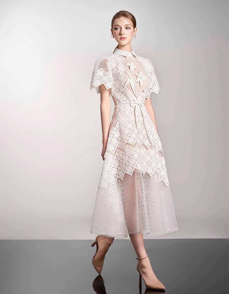 Dimitrios Flower Embroidered Midi Dress