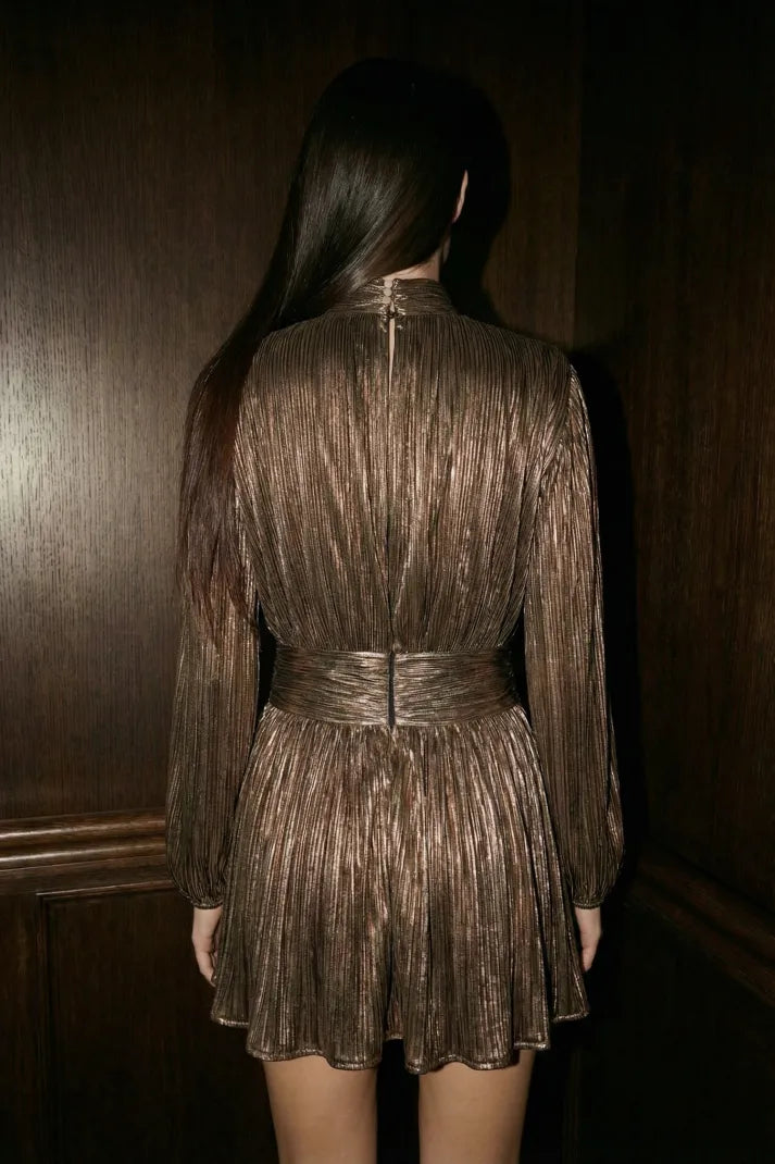 Aurora Metallic Pleated Mini Dress
