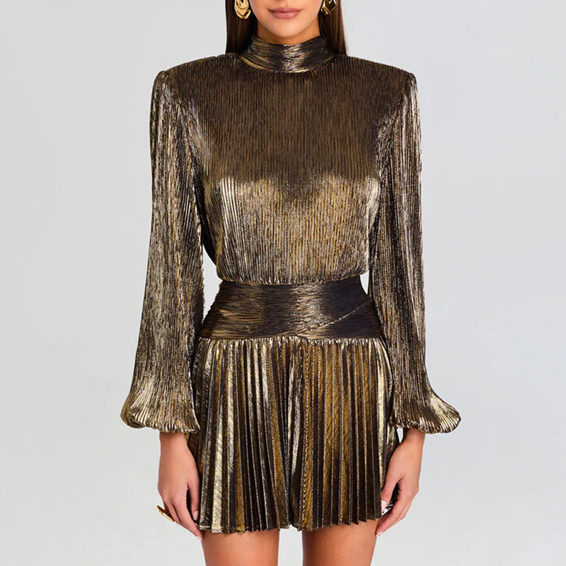 Aurora Metallic Pleated Mini Dress