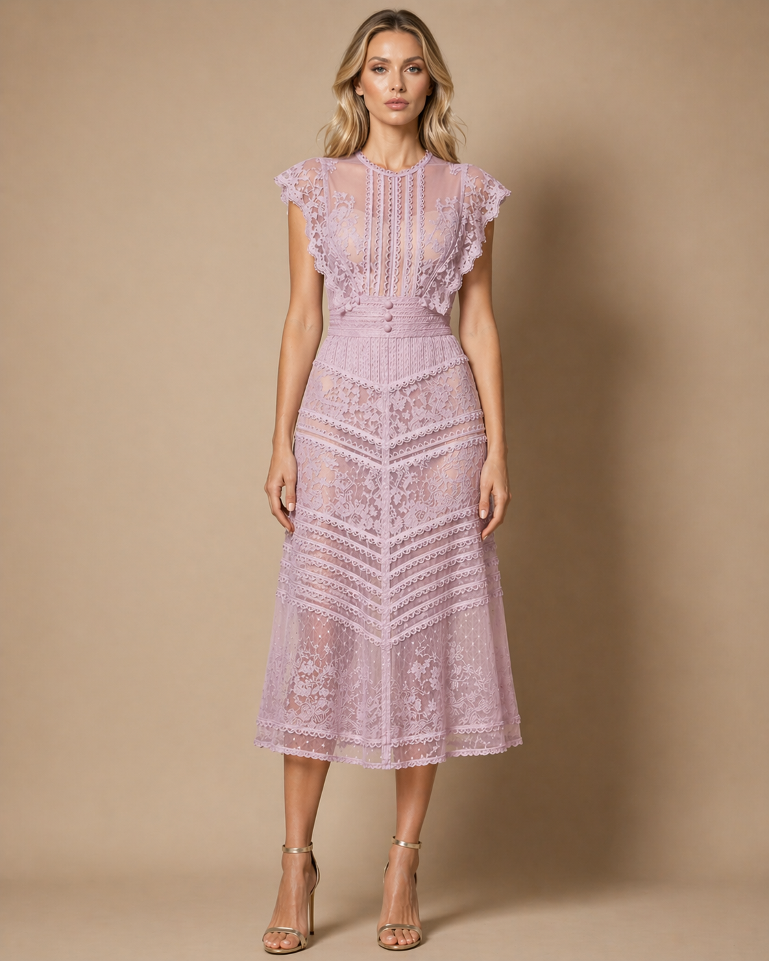 Blush Lace Midi Cocktail Dress