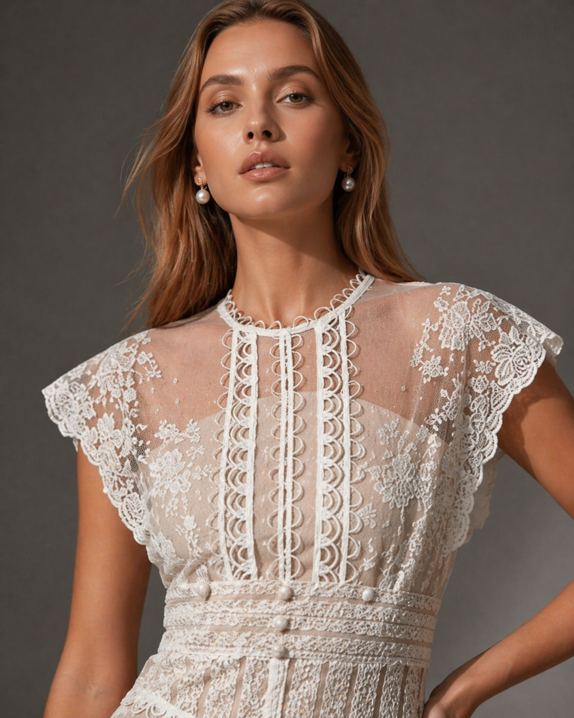 Blush Lace Midi Cocktail Dress