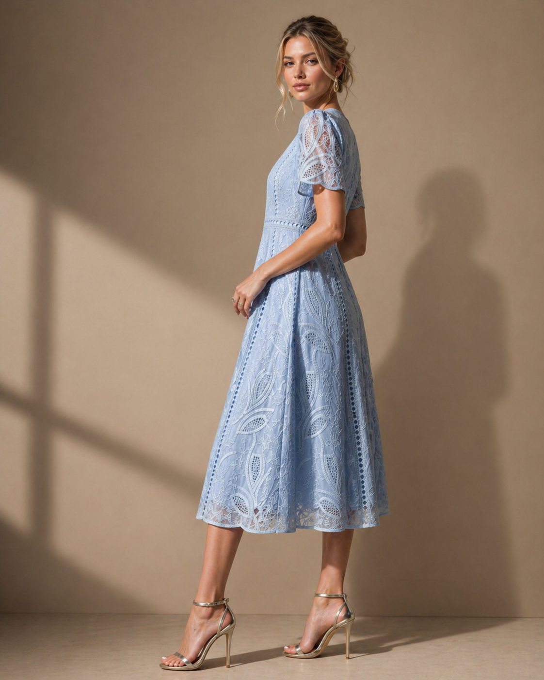 Blue Mist Lace Midi Dress