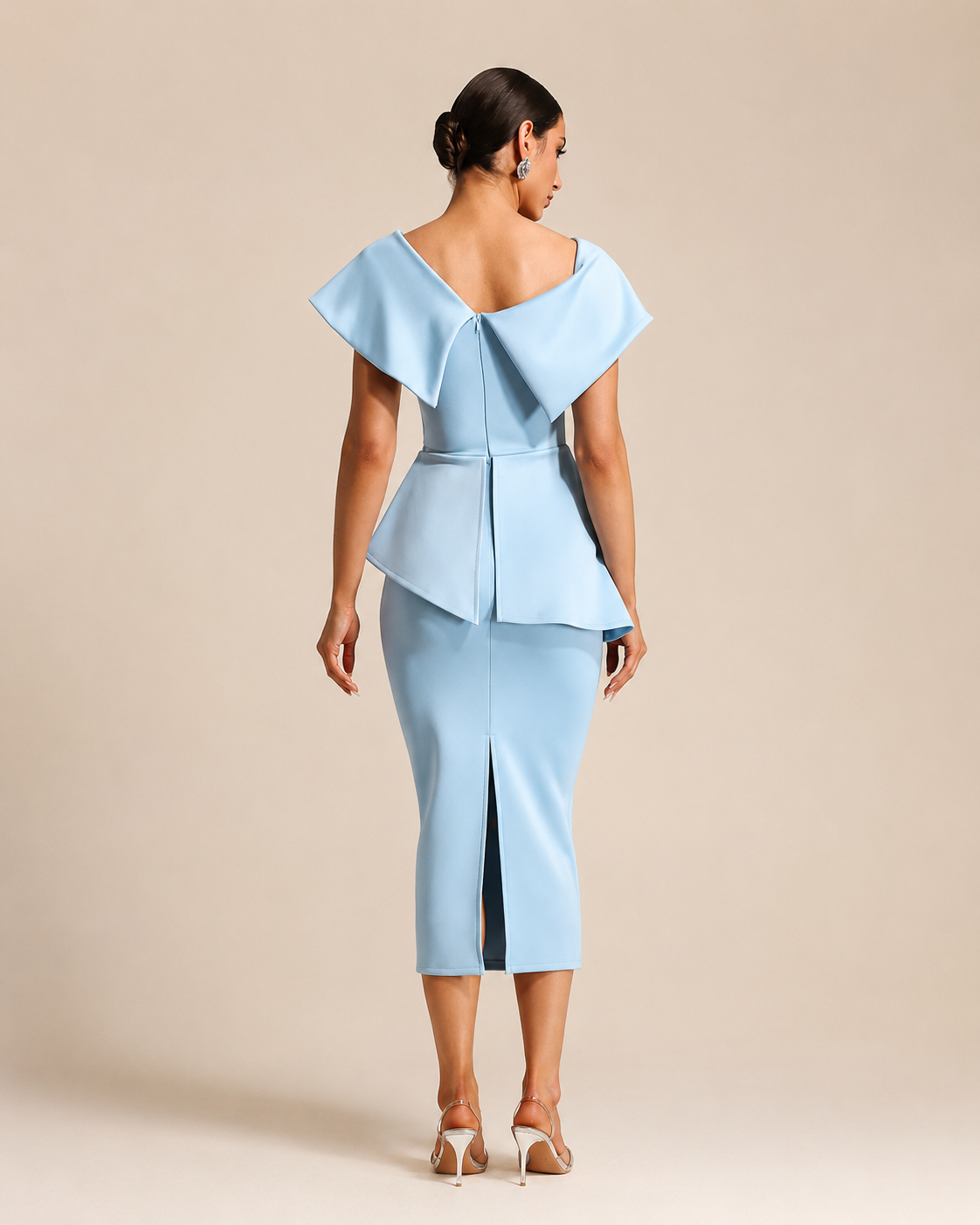 Blue Grace Peplum Midi Dress