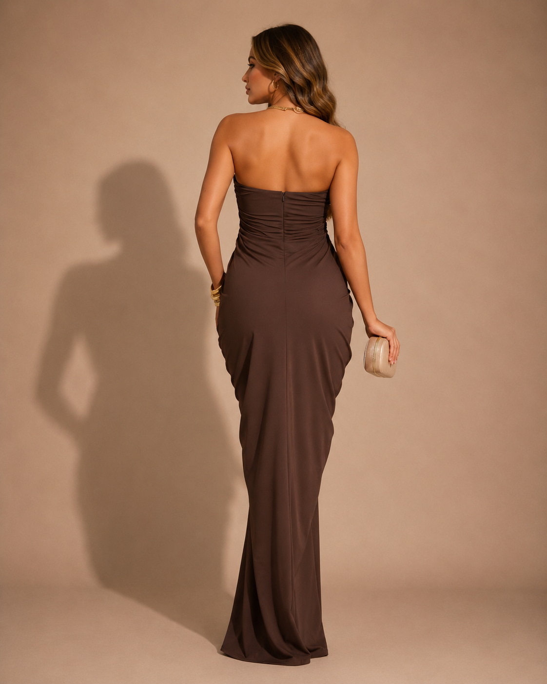 Mocha Drape Elegance Gown