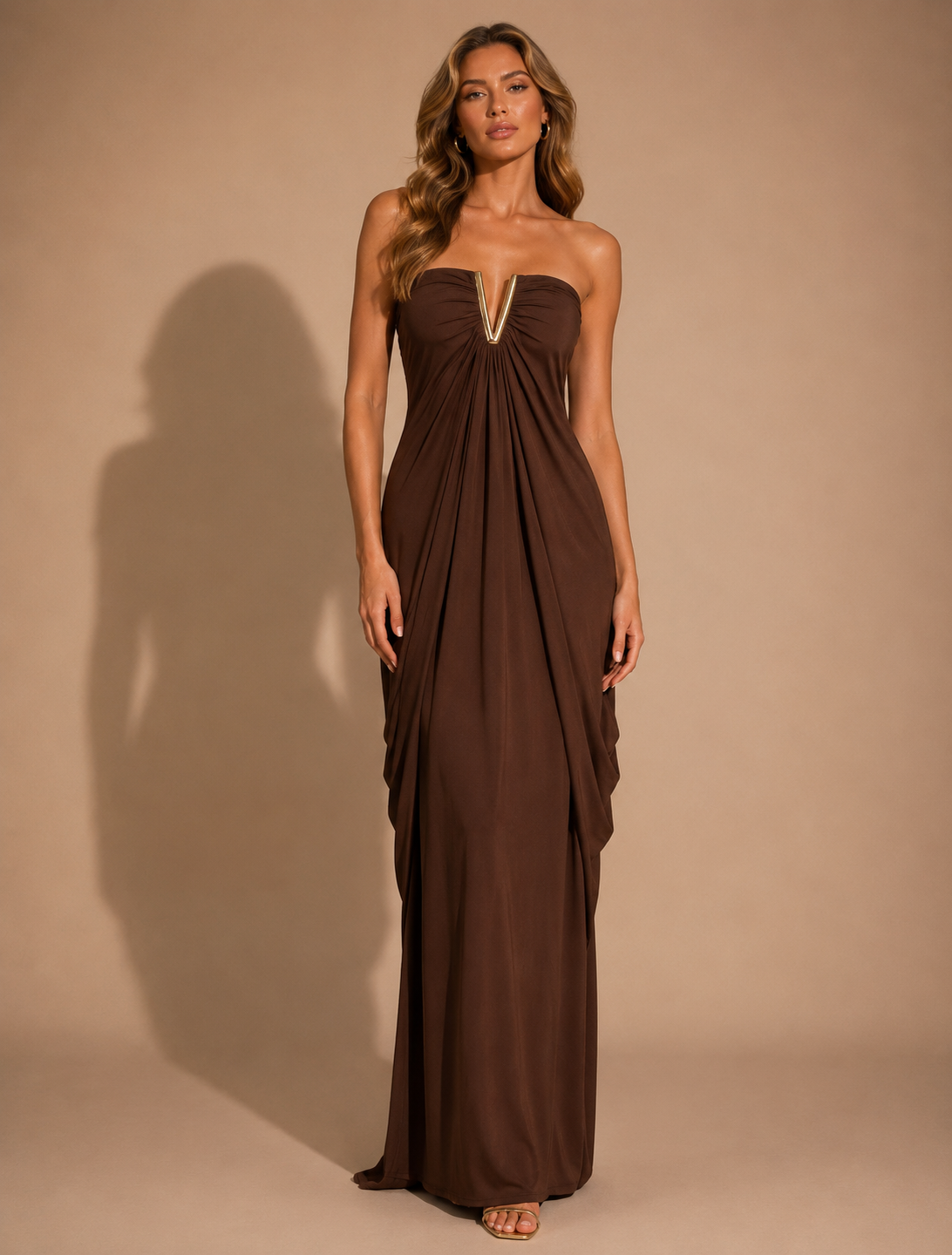 Mocha Drape Elegance Gown