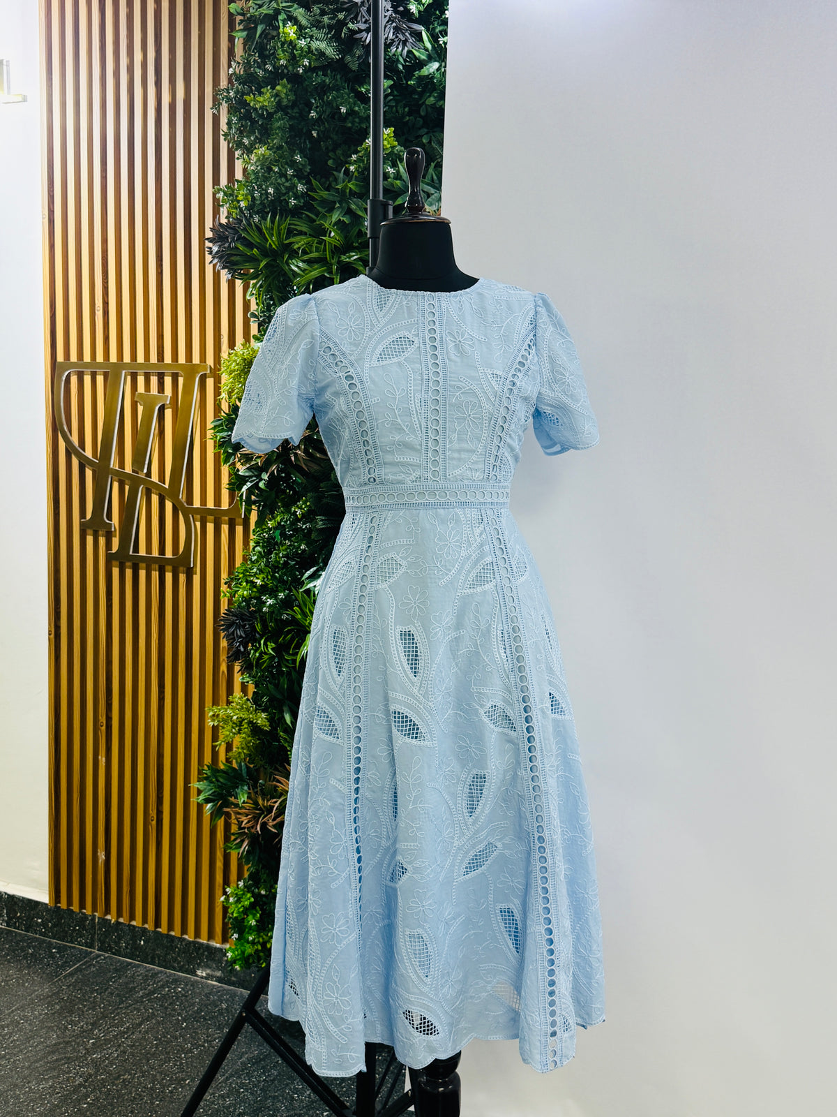 Blue Mist Lace Midi Dress